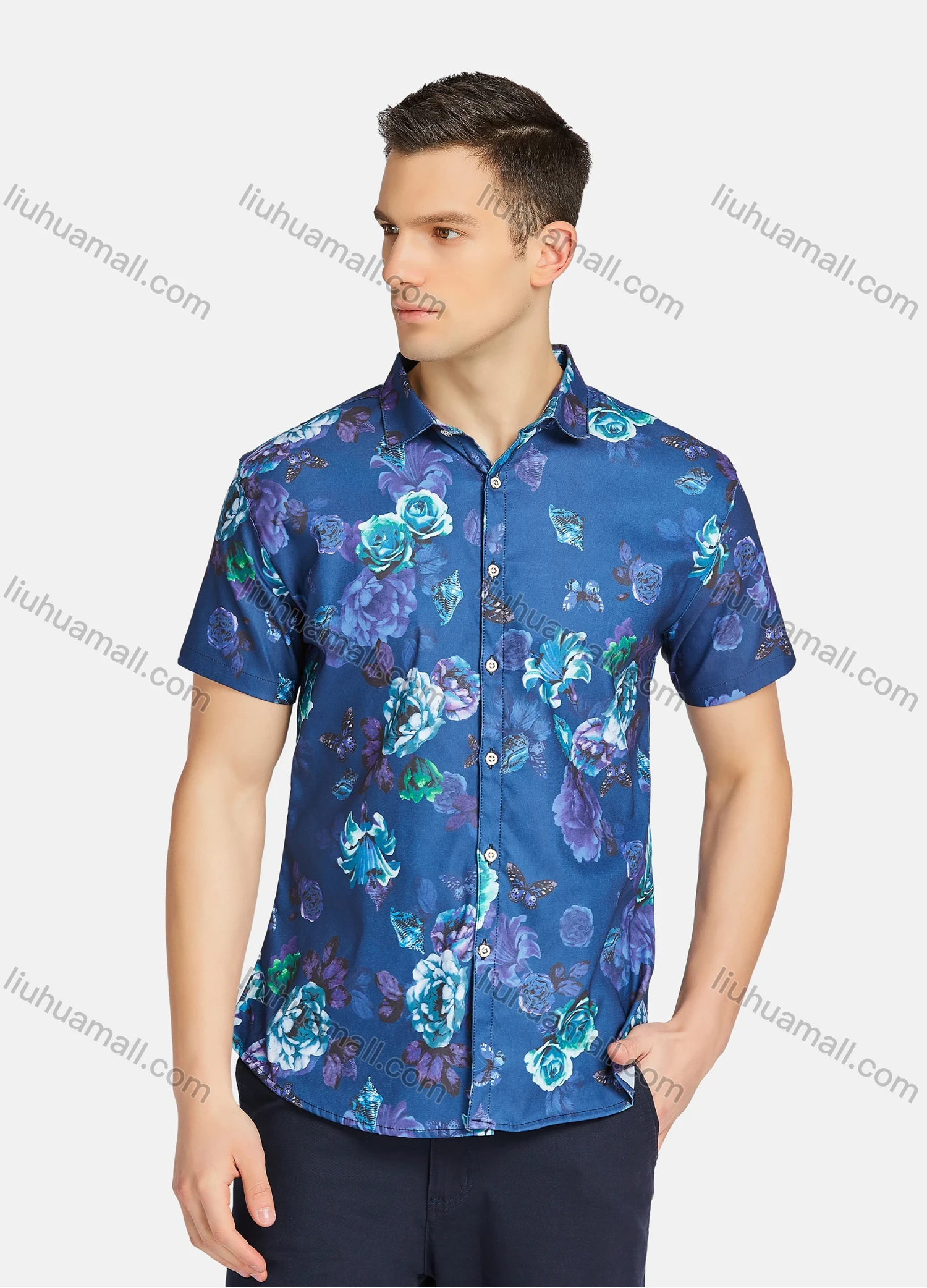 Wholesale Men's Casual Floral Print Buttons Down Short Sleeve Shirts 23305# - Liuhuamall