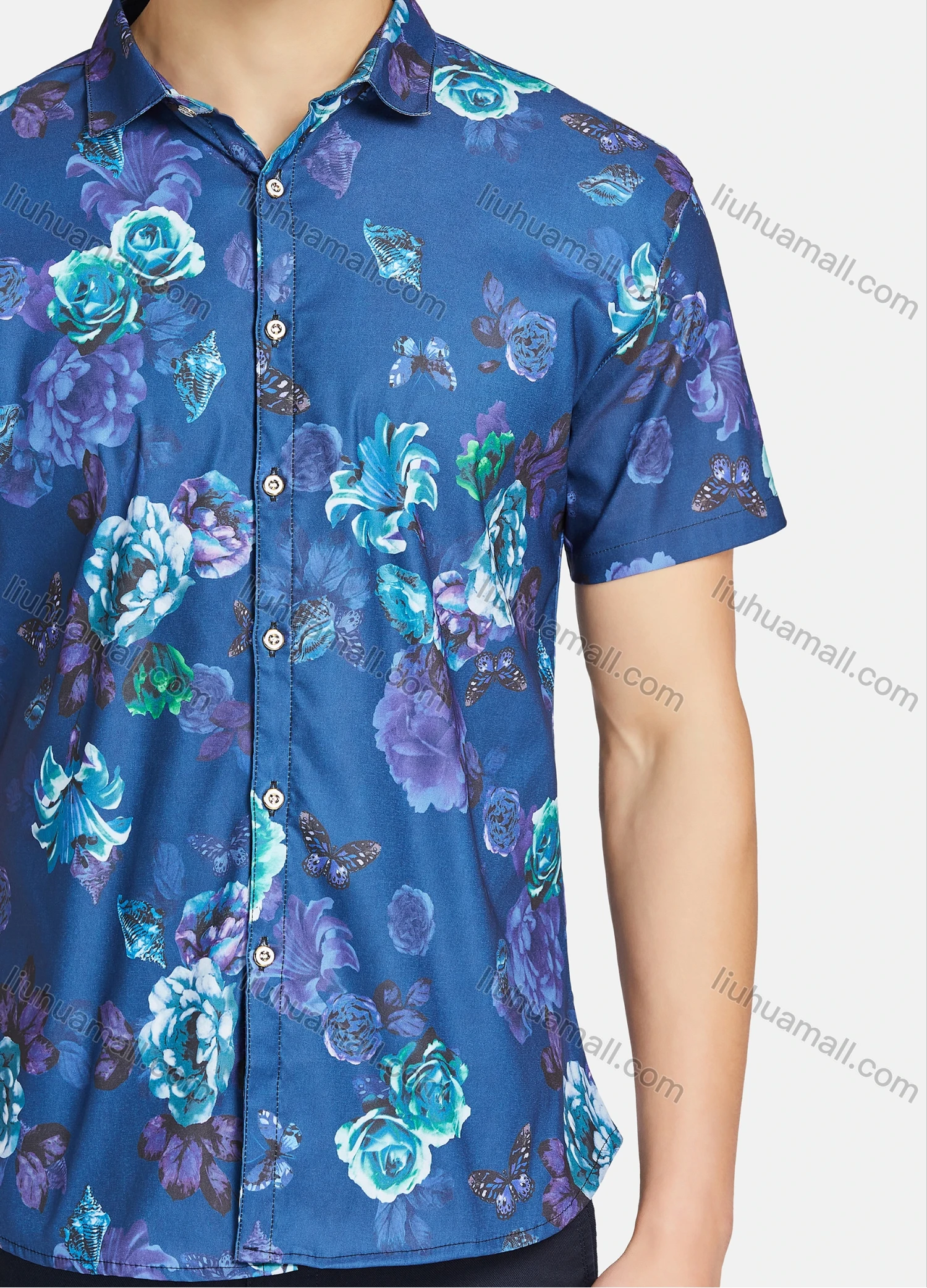 Wholesale Men's Casual Floral Print Buttons Down Short Sleeve Shirts 23305# - Liuhuamall