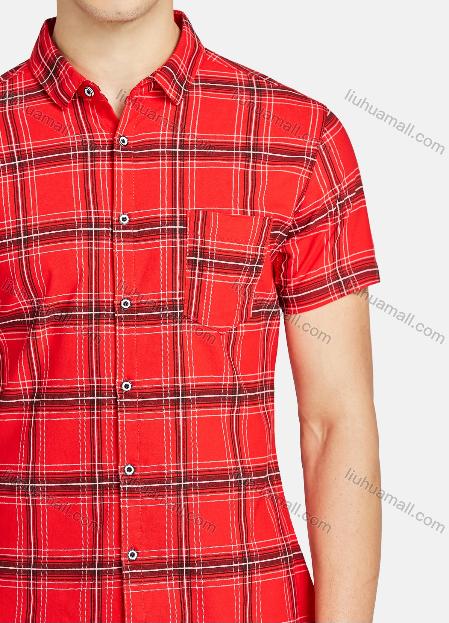 Wholesale Men's Casual Plaid Print Buttons Down Short Sleeve Patch Pocket Shirts 23307# - Liuhuamall