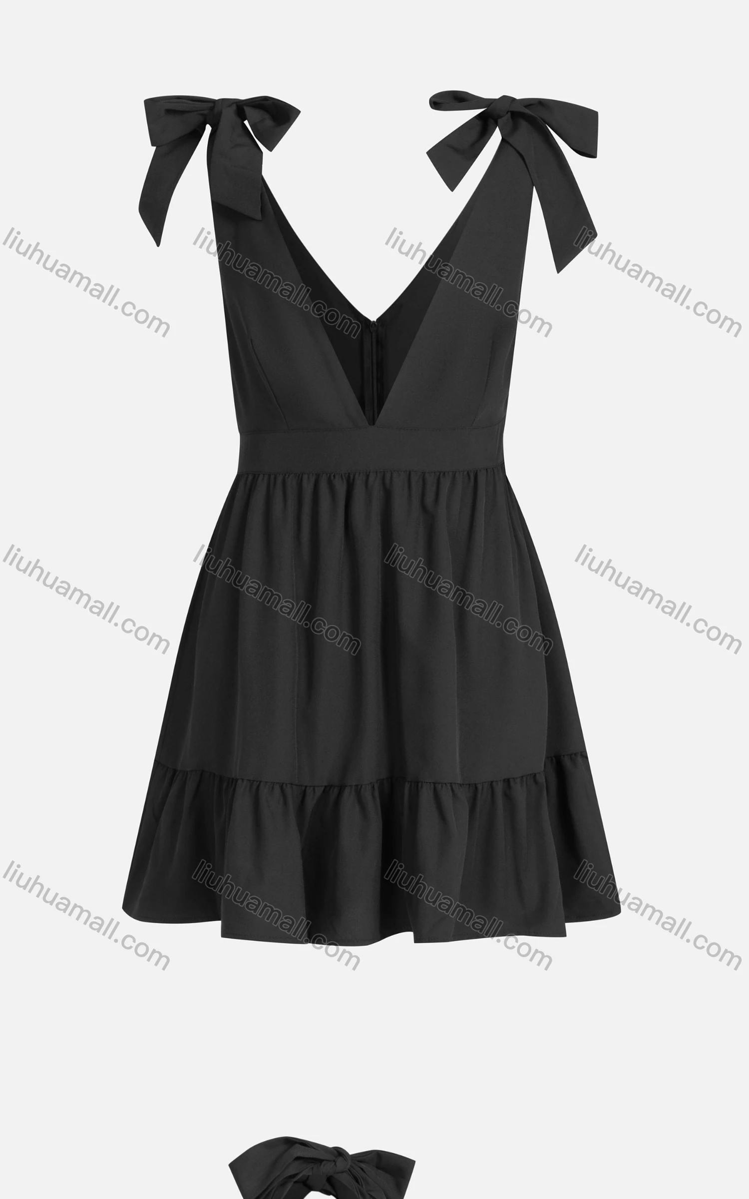 Wholesale Women's Sexy V Neck High Waist Bow Knot Tiered Hem Short Cocktail Dress - Liuhuamall