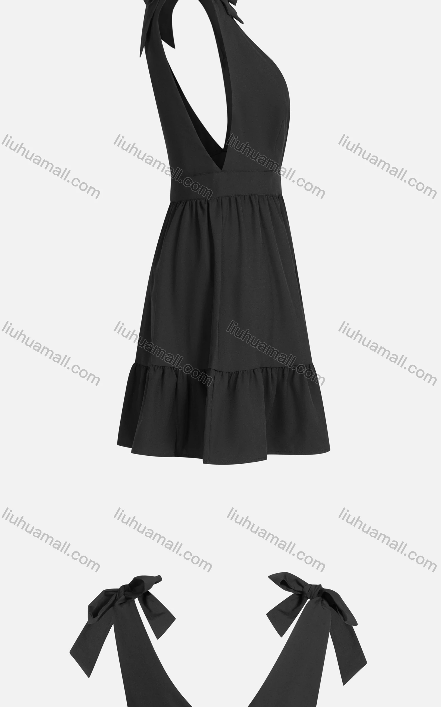 Wholesale Women's Sexy V Neck High Waist Bow Knot Tiered Hem Short Cocktail Dress - Liuhuamall
