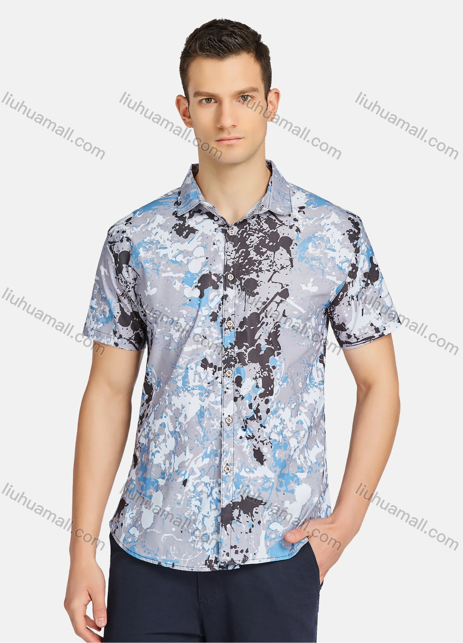 Wholesale Men's Causal Ink Splash Buttons Down Short Sleeve Shirts 23301# - Liuhuamall