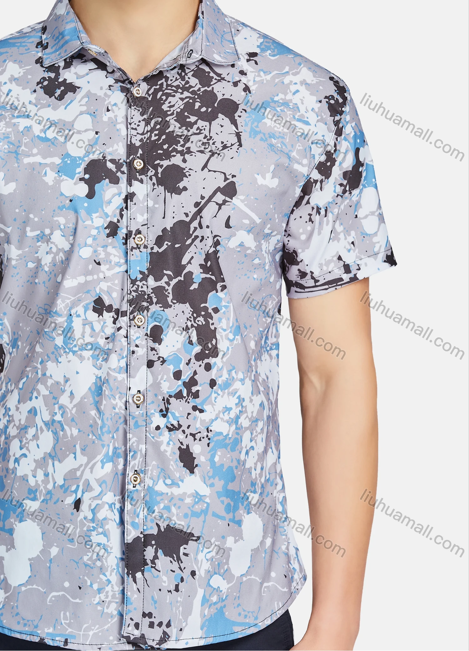 Wholesale Men's Causal Ink Splash Buttons Down Short Sleeve Shirts 23301# - Liuhuamall
