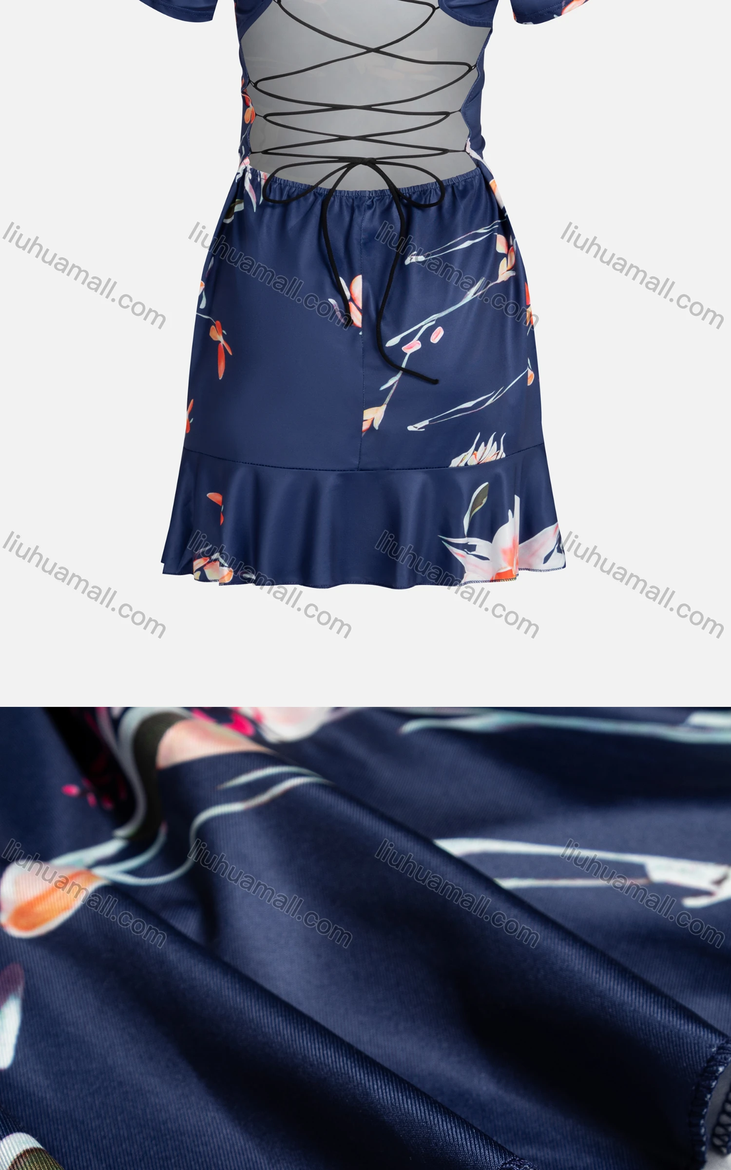 Wholesale Women's Sexy V Neck High Waist Crisscross Back Ruffle Hem Short Cocktail Dress - Liuhuamall