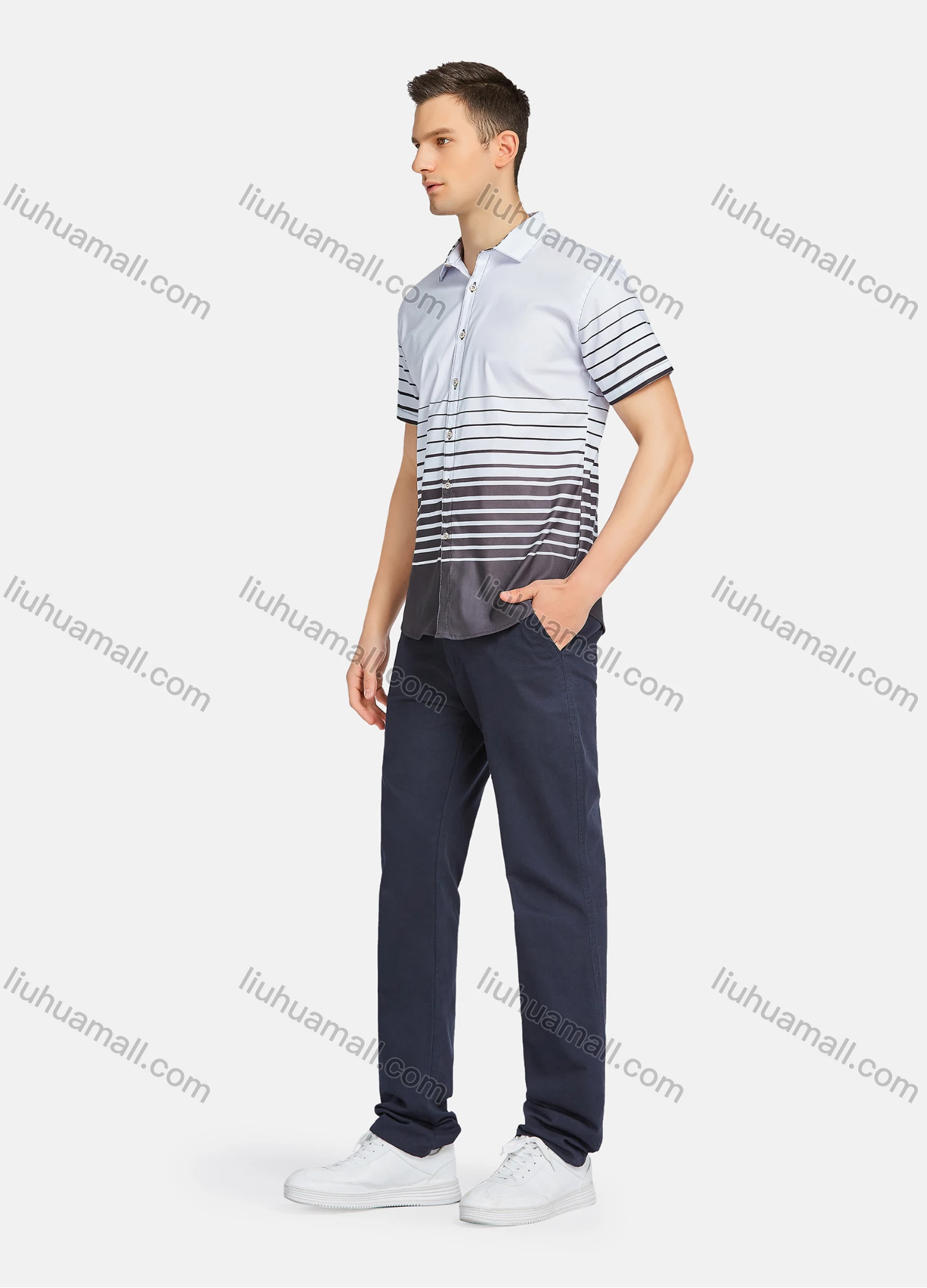 Wholesale Men's Casual Striped Buttons Down Short Sleeve Shirts 23306# - Liuhuamall