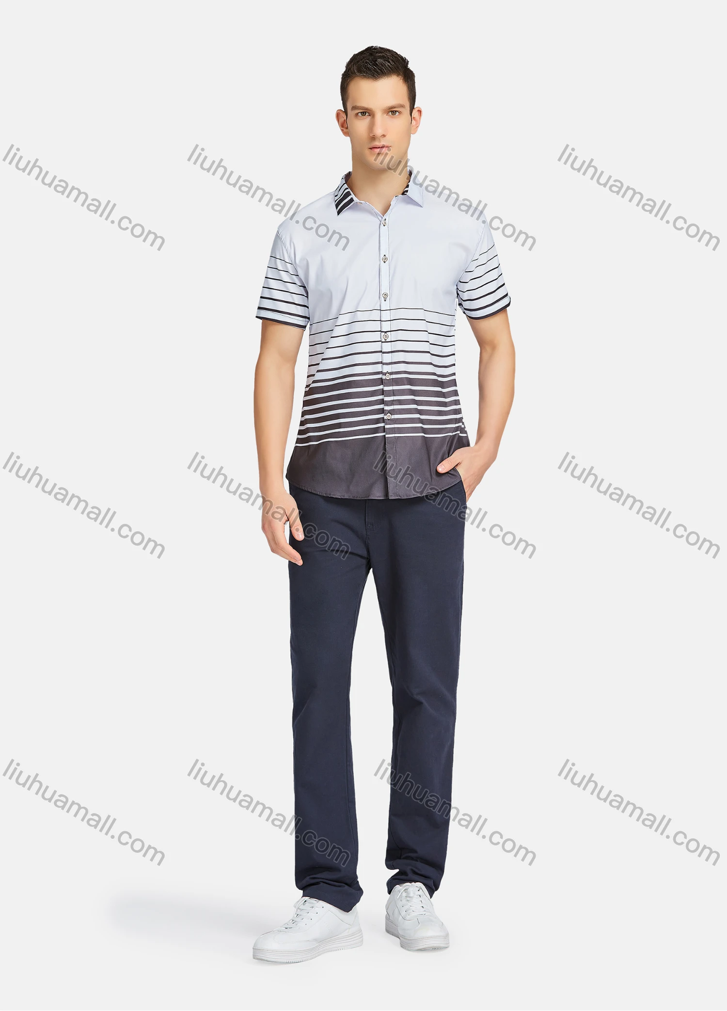 Wholesale Men's Casual Striped Buttons Down Short Sleeve Shirts 23306# - Liuhuamall