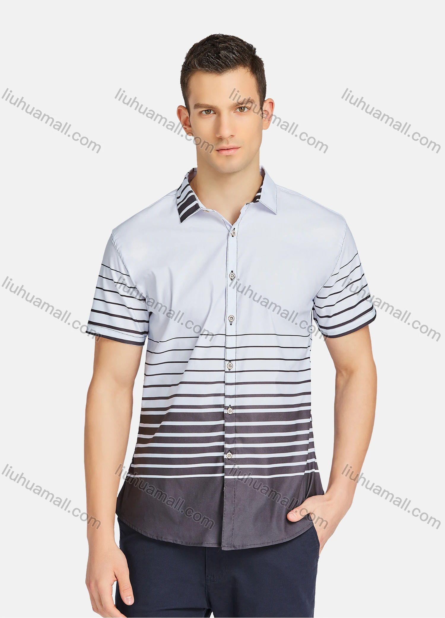 Wholesale Men's Casual Striped Buttons Down Short Sleeve Shirts 23306# - Liuhuamall