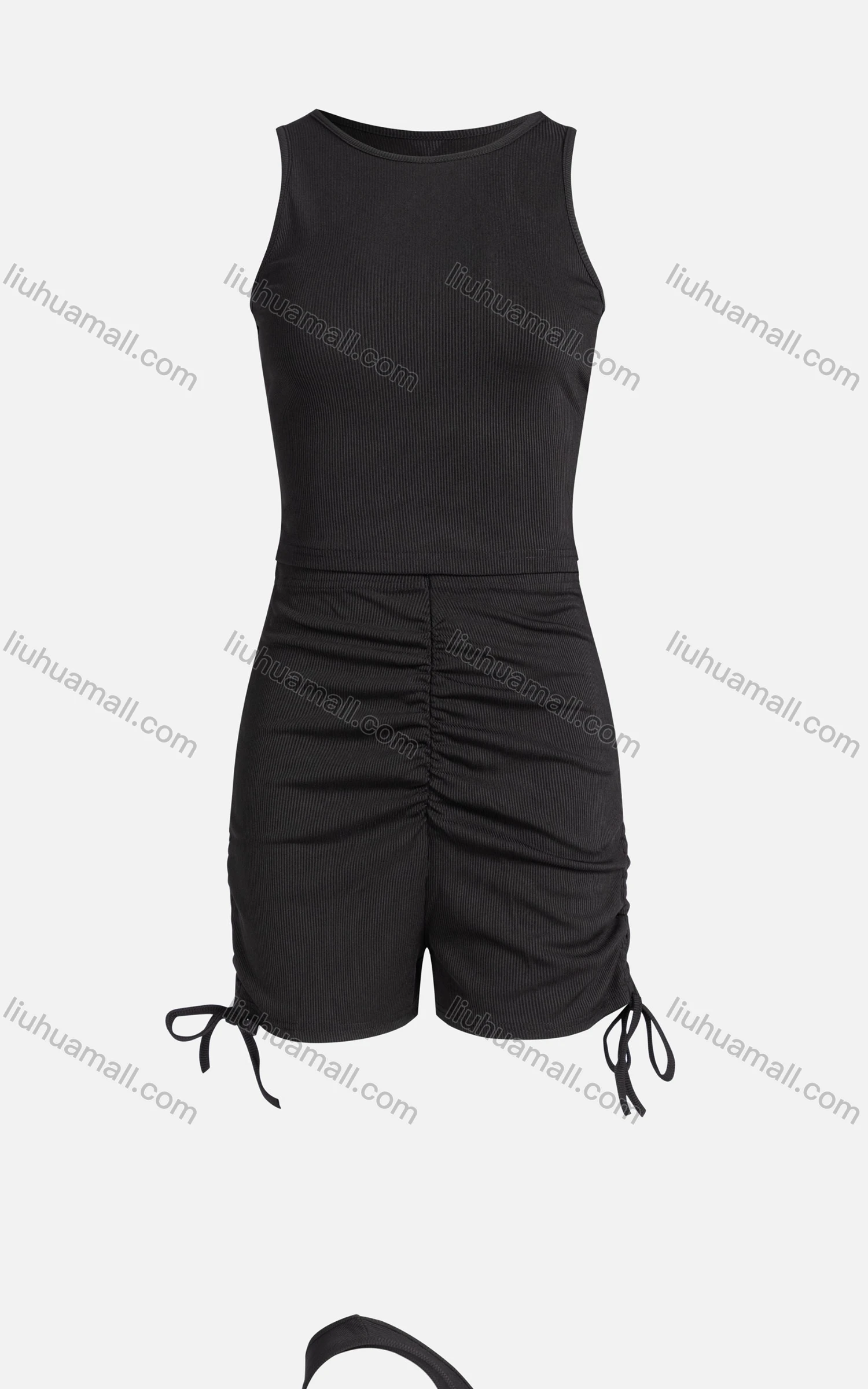 Wholesale Women's Casual Plain Ribbed Crop Tank Top & Drawstring Shorts 2-piece Set - Liuhuamall