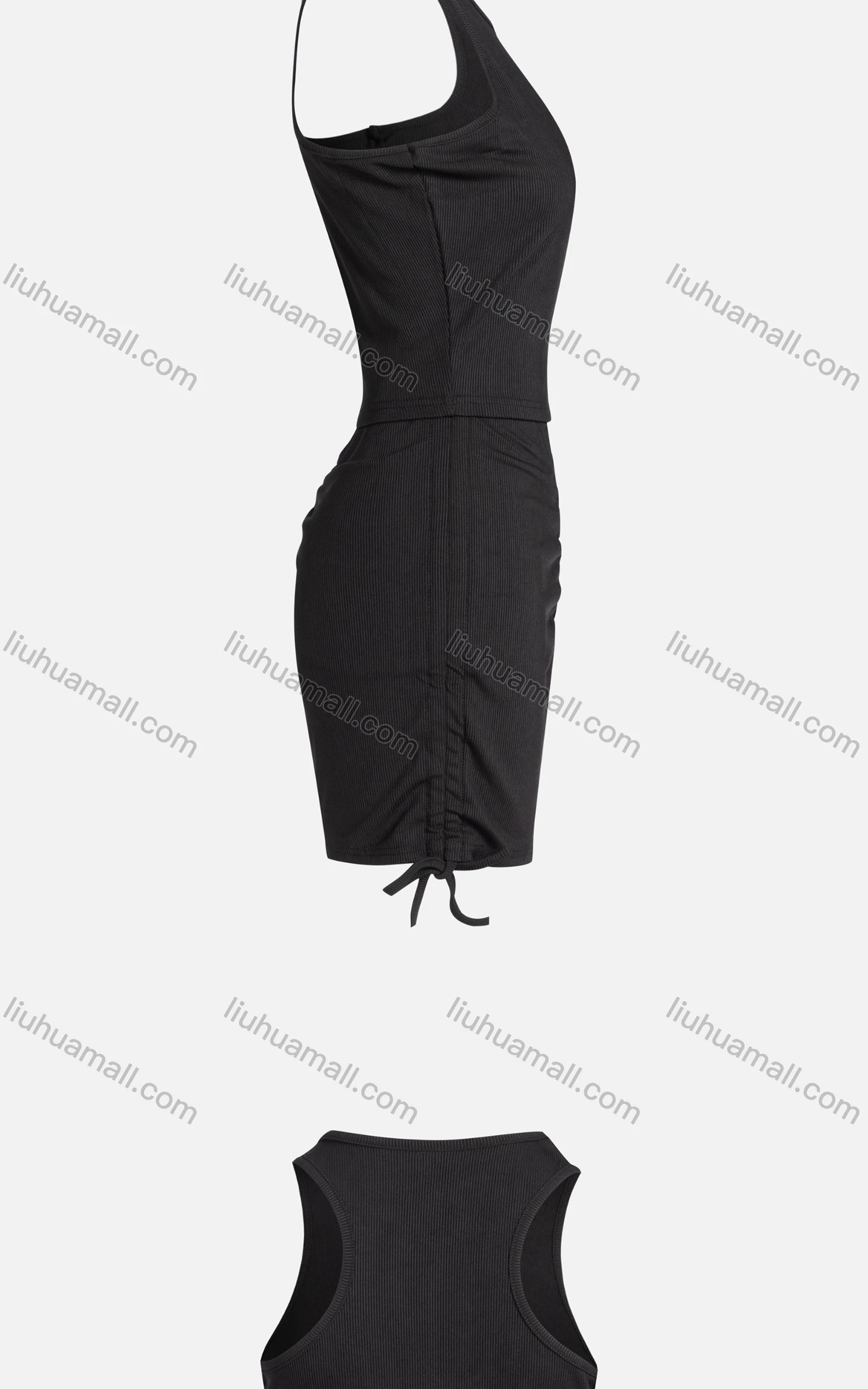 Wholesale Women's Casual Plain Ribbed Crop Tank Top & Drawstring Shorts 2-piece Set - Liuhuamall