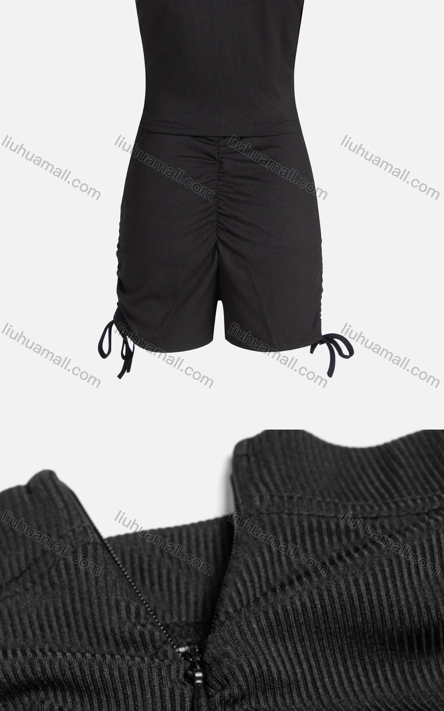 Wholesale Women's Casual Plain Ribbed Crop Tank Top & Drawstring Shorts 2-piece Set - Liuhuamall