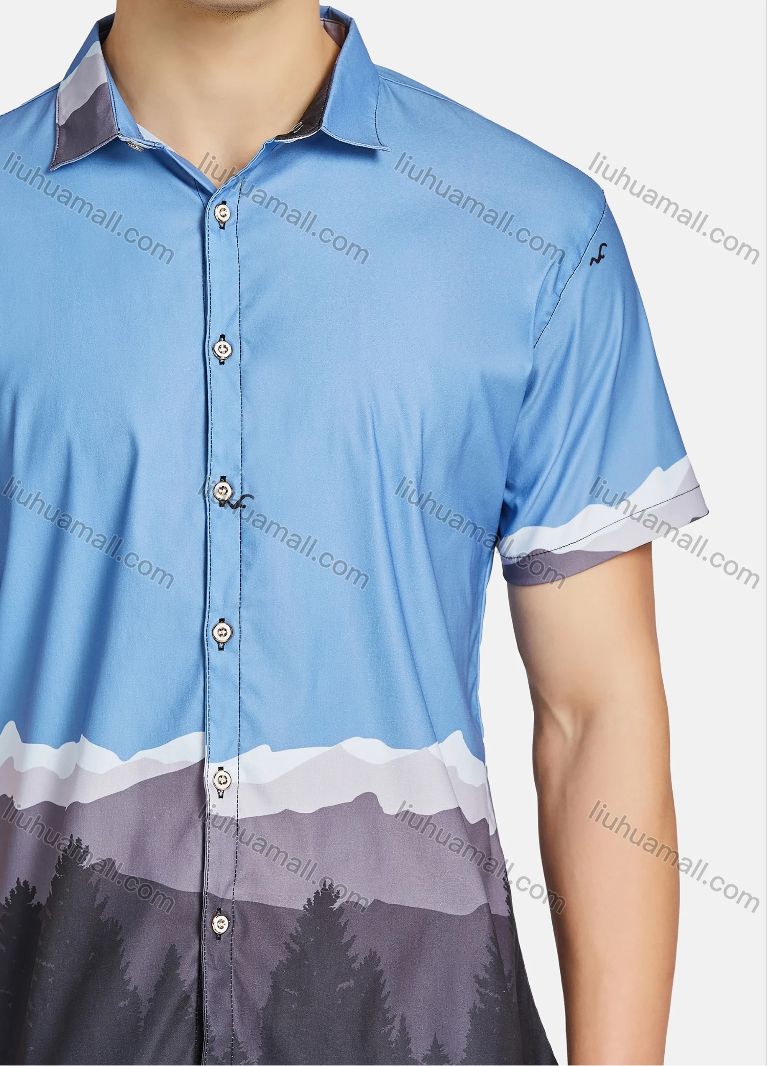Wholesale Men's Casual Landscape Buttons Down Short Sleeve Shirts 23308# - Liuhuamall