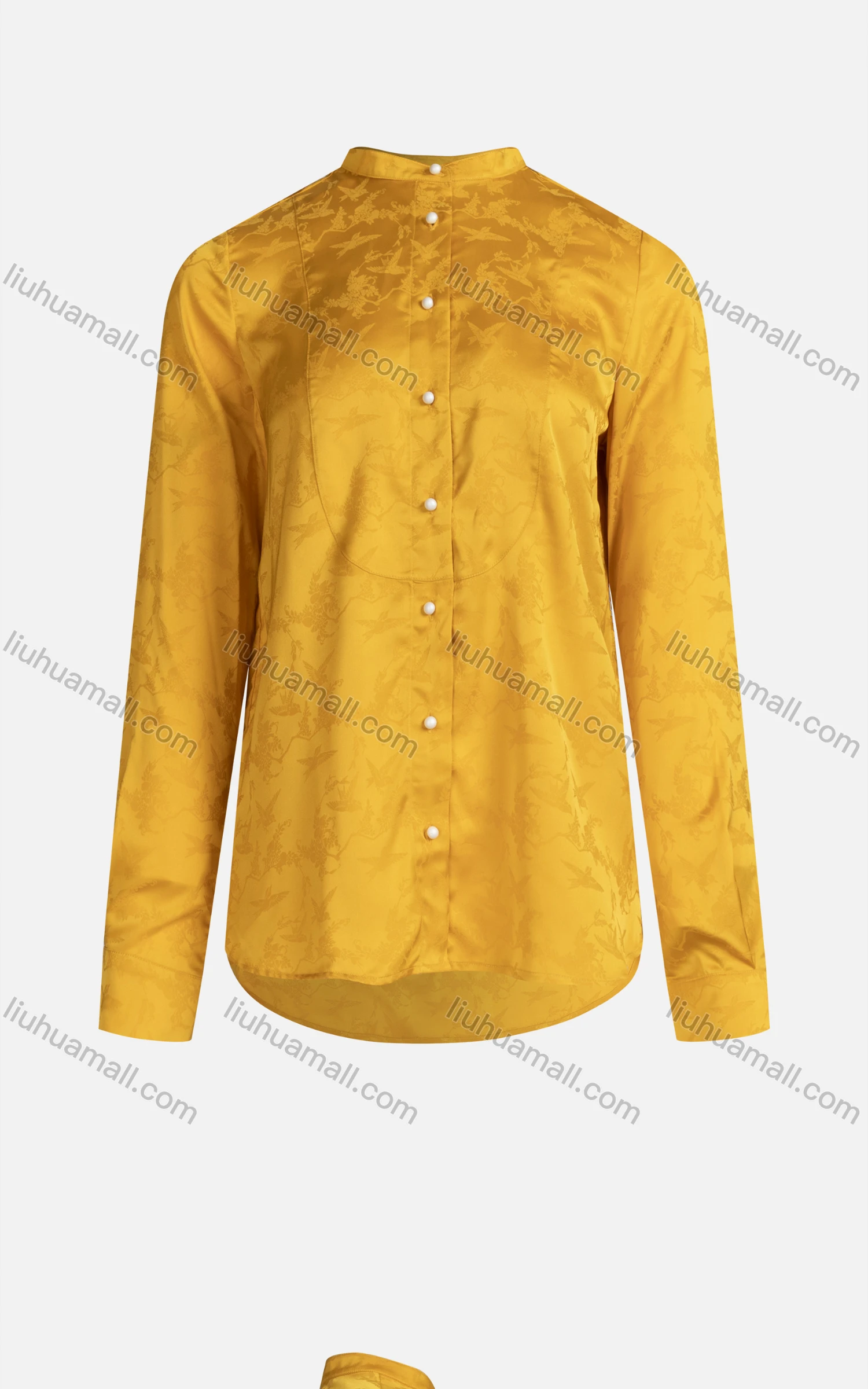 Wholesale Women's Casual Stand Collar Long Sleeve Button Down Jacquard Shirt - Liuhuamall