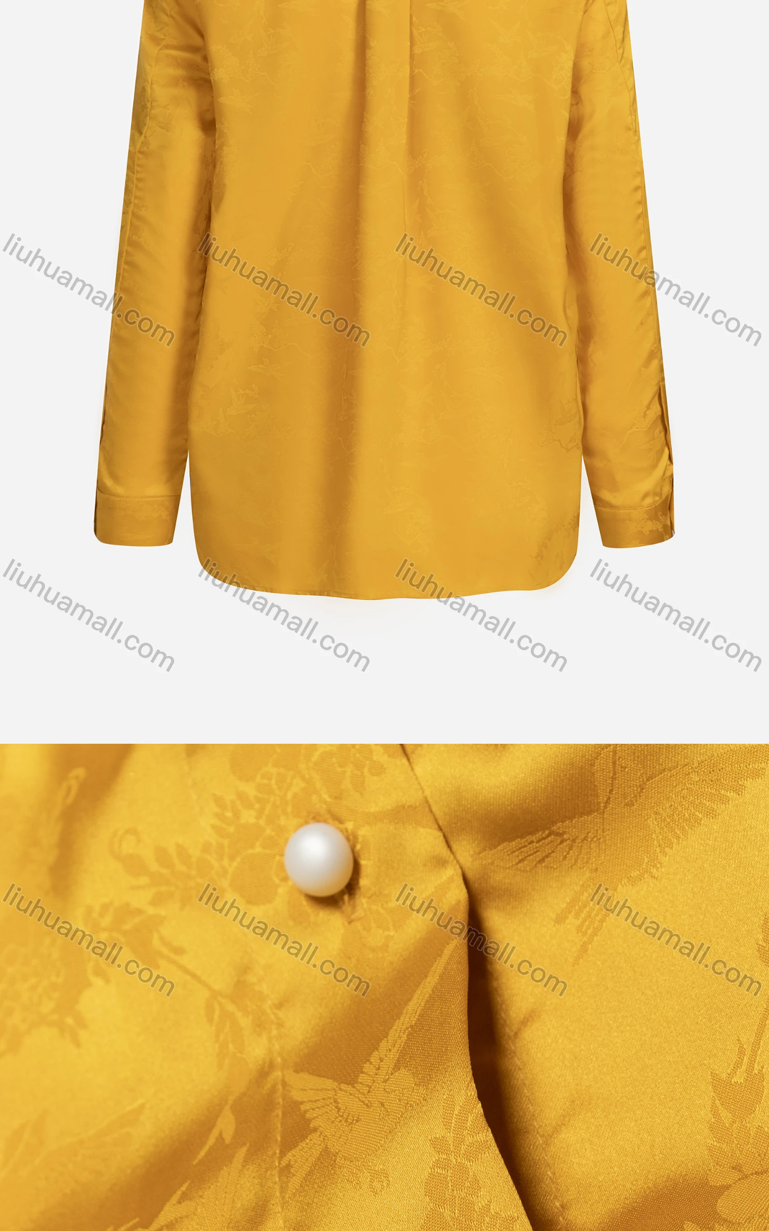 Wholesale Women's Casual Stand Collar Long Sleeve Button Down Jacquard Shirt - Liuhuamall