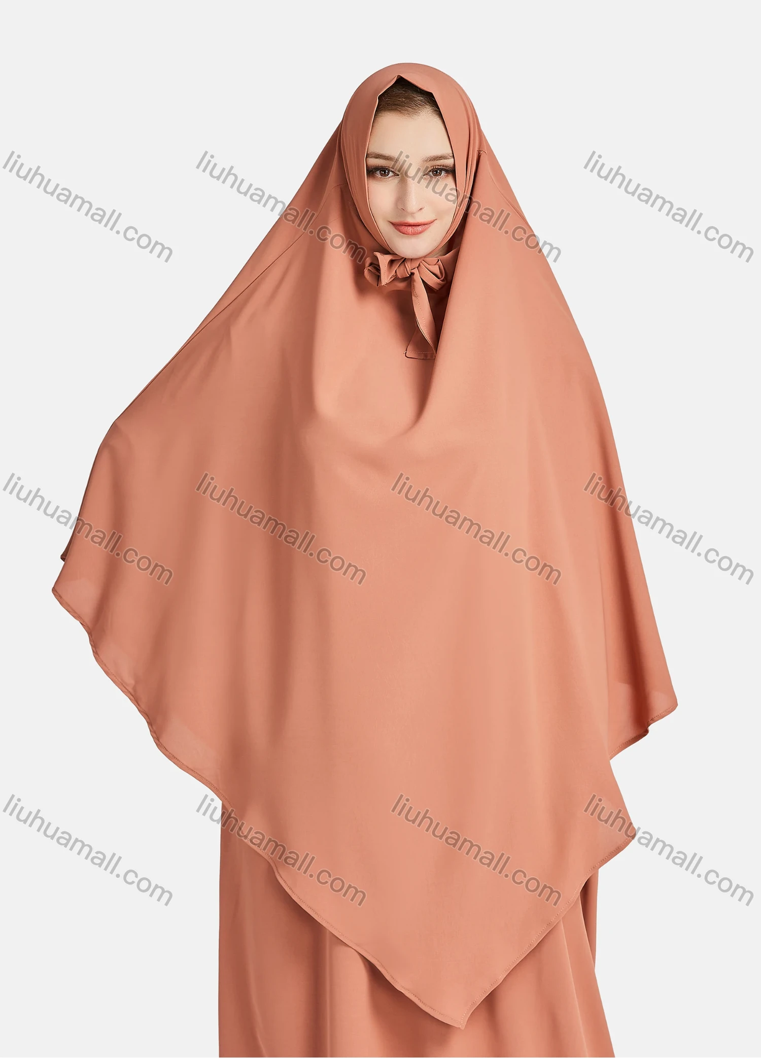 Wholesale Women's Vintage Islamic Chiffon Plain Muslim Long Sleeve Ruffle Trim Floor Length Hooded Khimar Abaya Dress - Liuhuamall