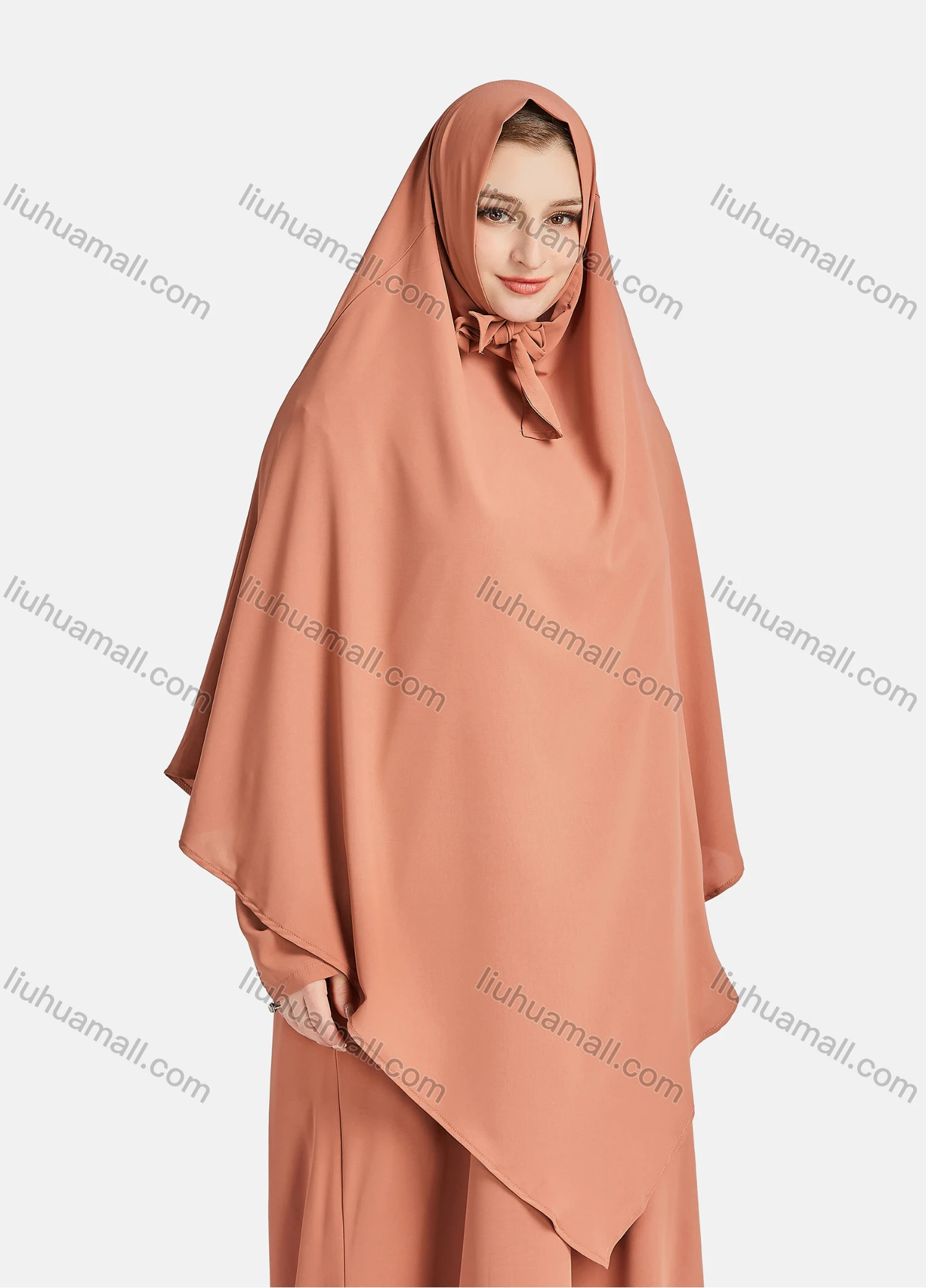 Wholesale Women's Vintage Islamic Chiffon Plain Muslim Long Sleeve Ruffle Trim Floor Length Hooded Khimar Abaya Dress - Liuhuamall