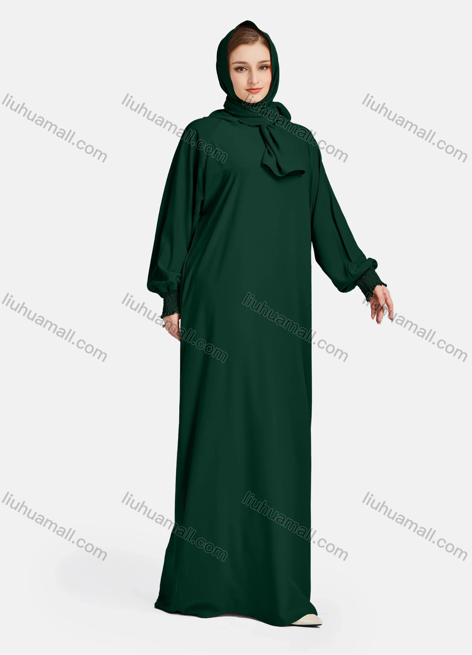 Wholesale Women's Vintage Islamic Chiffon Plain Muslim Long Sleeve Floor Length Hooded Scarf Abaya Dress - Liuhuamall