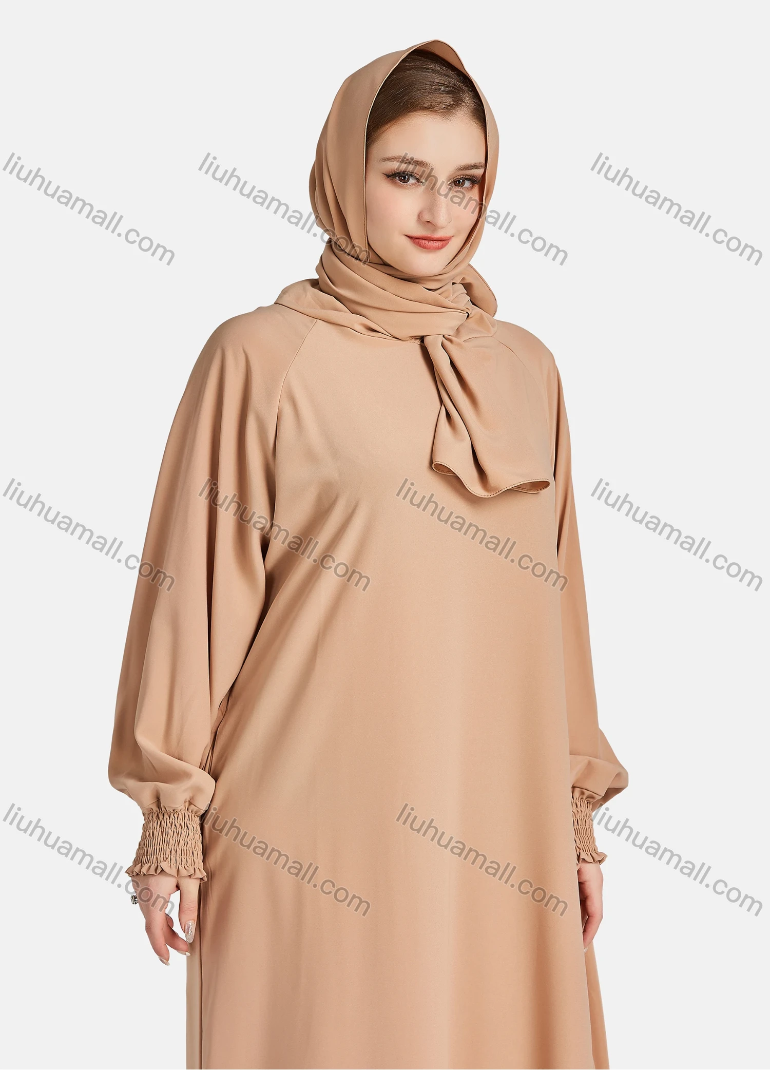 Wholesale Women's Vintage Islamic Chiffon Plain Muslim Long Sleeve Floor Length Hooded Scarf Abaya Dress - Liuhuamall