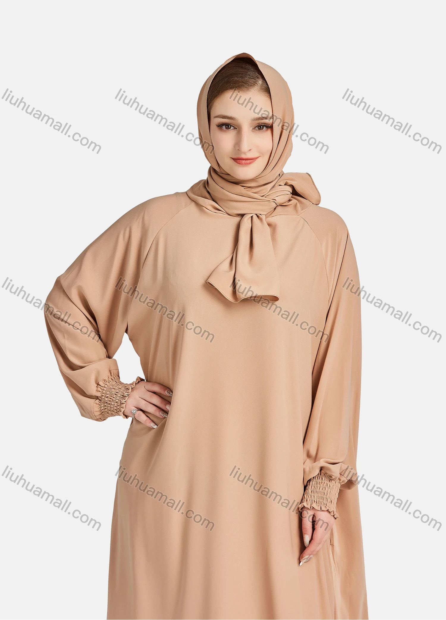 Wholesale Women's Vintage Islamic Chiffon Plain Muslim Long Sleeve Floor Length Hooded Scarf Abaya Dress - Liuhuamall