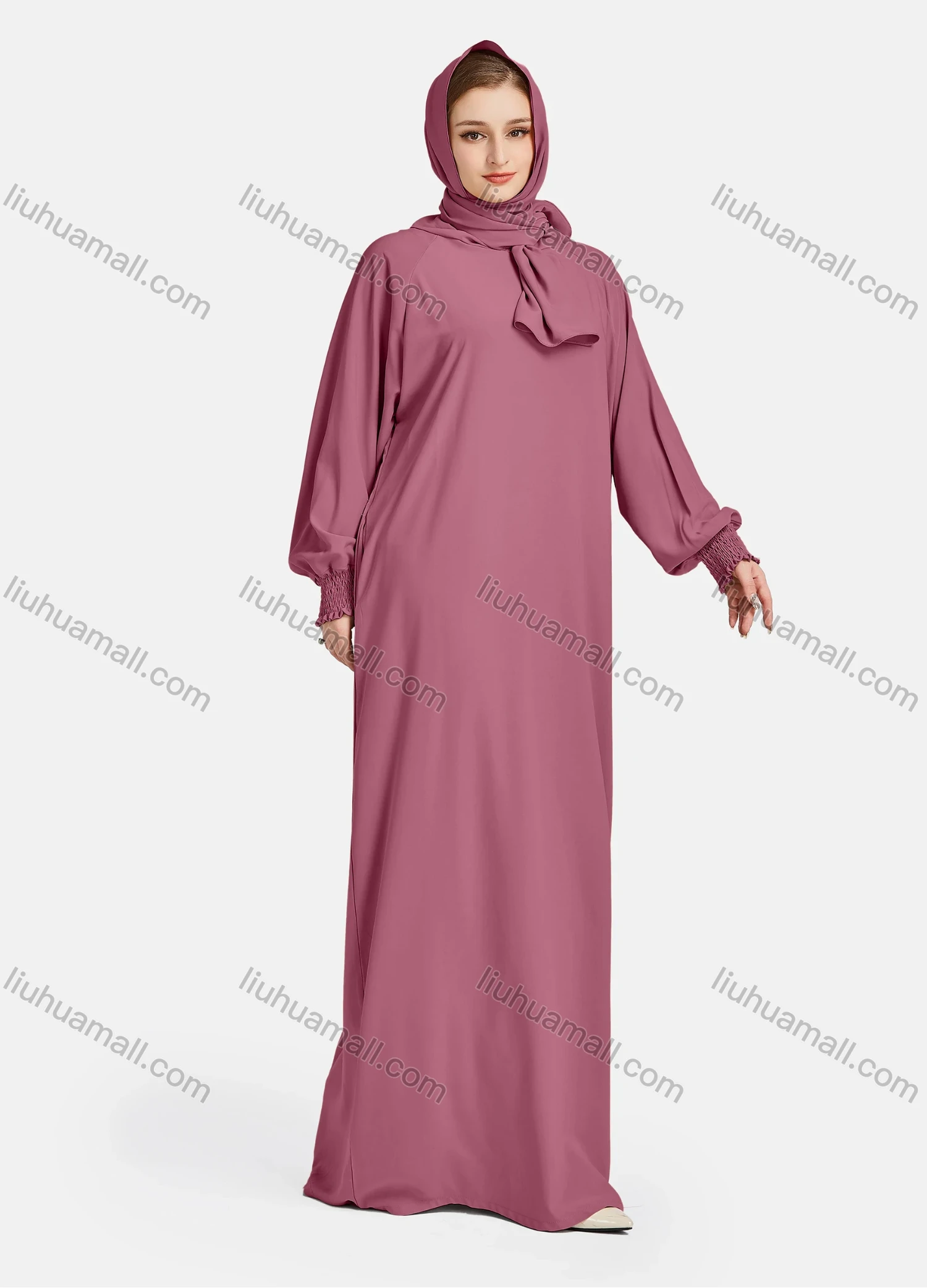Wholesale Women's Vintage Islamic Chiffon Plain Muslim Long Sleeve Floor Length Hooded Scarf Abaya Dress - Liuhuamall