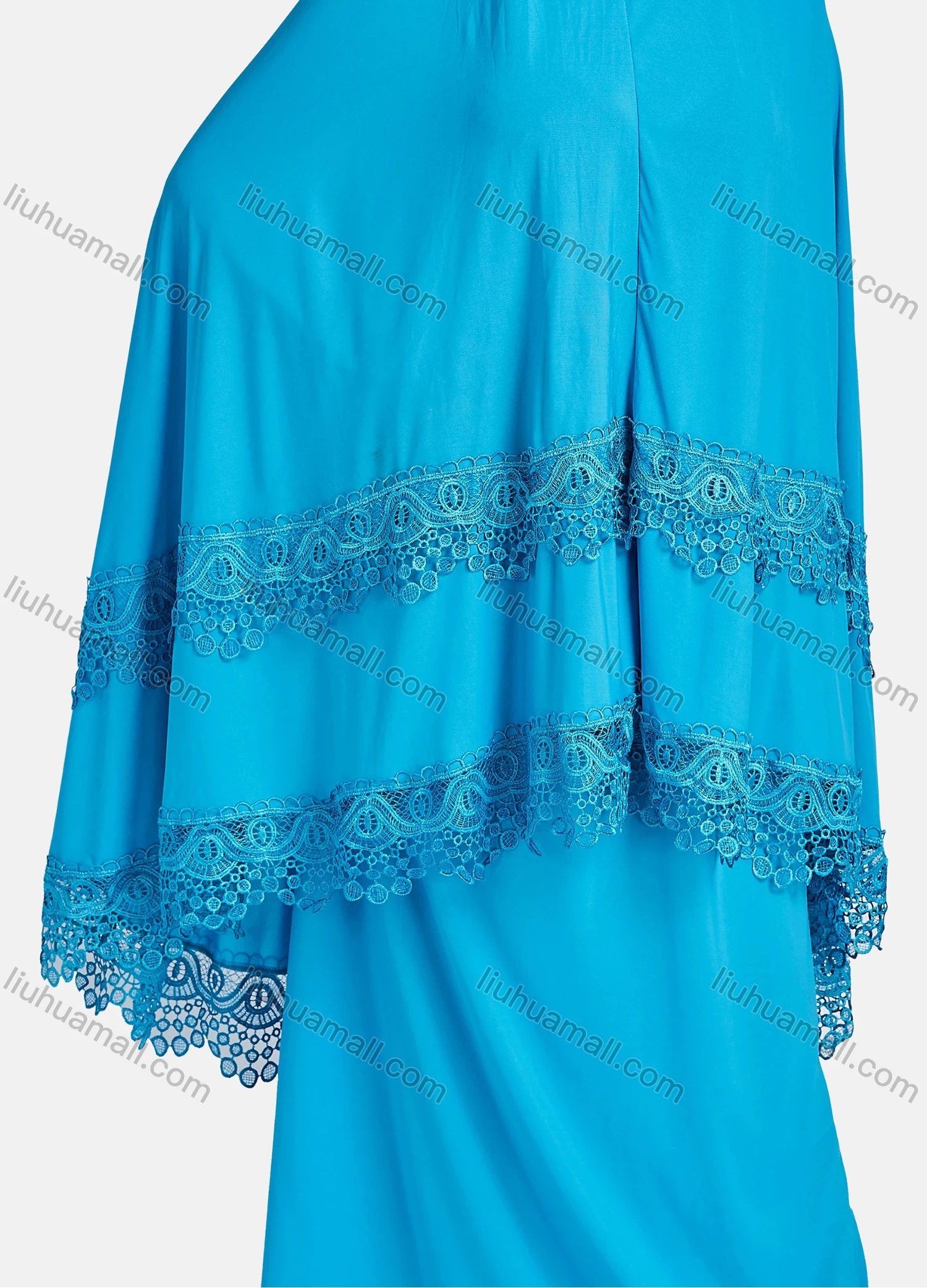 Wholesale Women's Vintage Islamic Plain Embroidery Lace Muslim Long Sleeve Hijab Maxi Scarf Khimar Abaya Dress - Liuhuamall