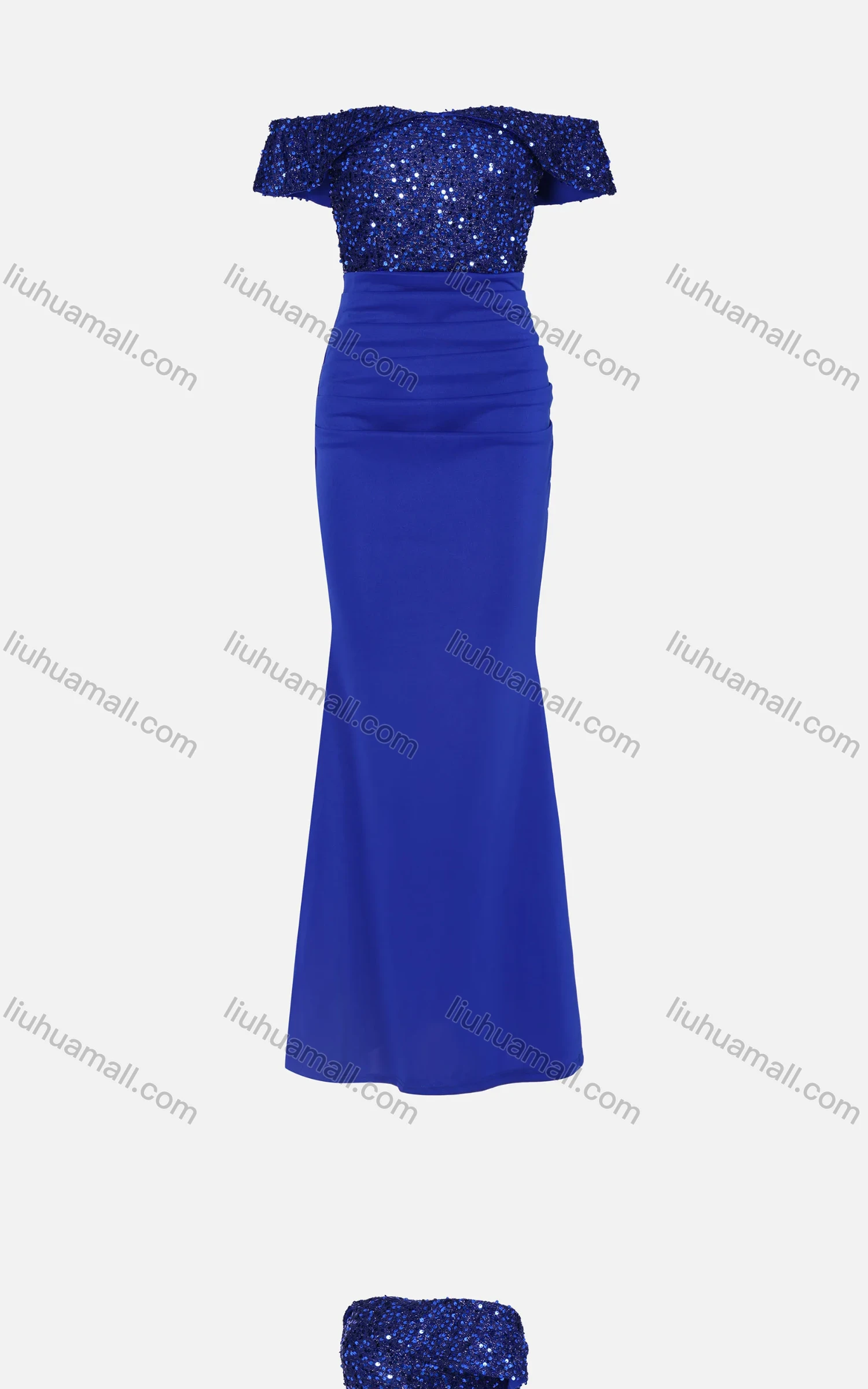 Wholesale Women's Elegant Off Shoulder Sequin Cap Ruched Mermaid Evening Dress 5008# - Liuhuamall