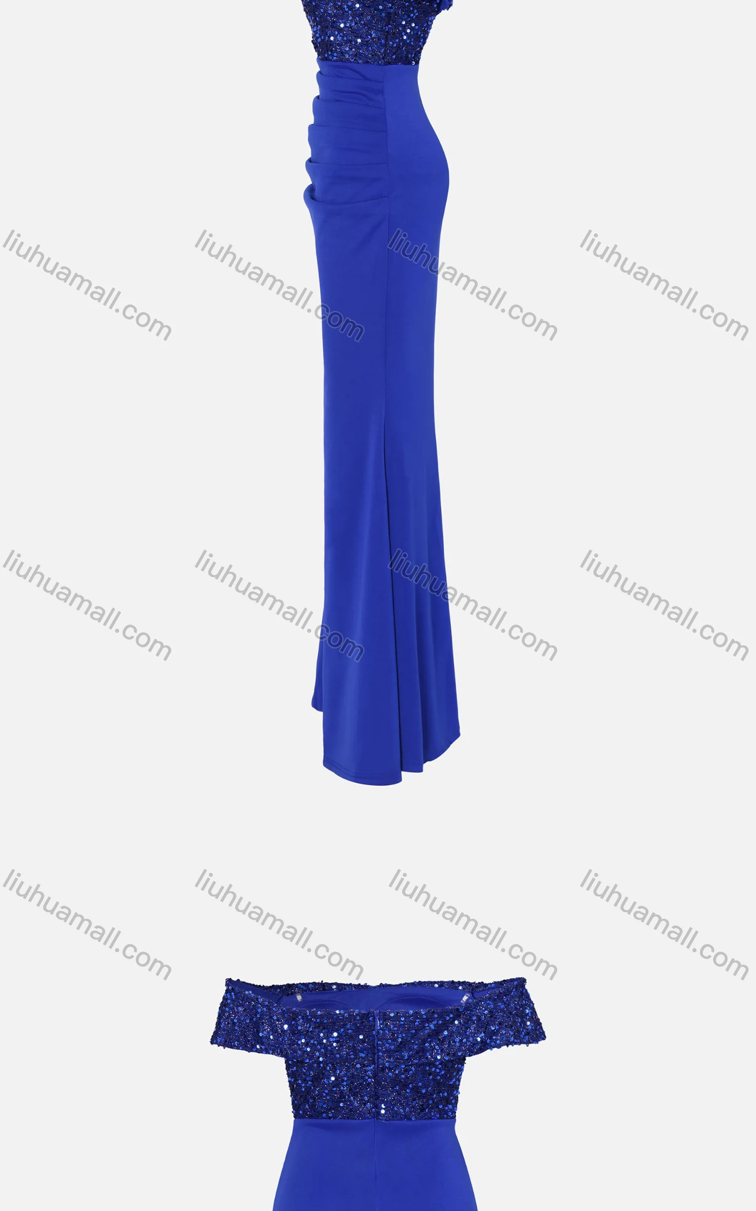 Wholesale Women's Elegant Off Shoulder Sequin Cap Ruched Mermaid Evening Dress 5008# - Liuhuamall