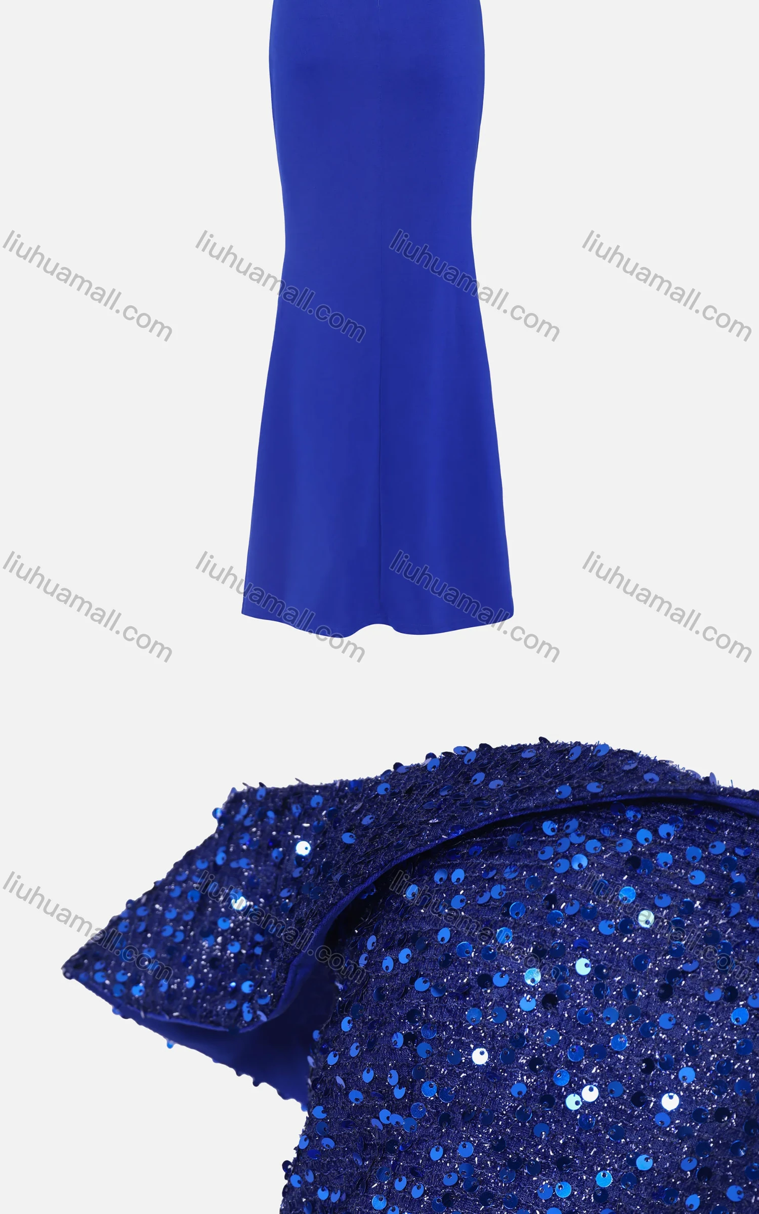 Wholesale Women's Elegant Off Shoulder Sequin Cap Ruched Mermaid Evening Dress 5008# - Liuhuamall