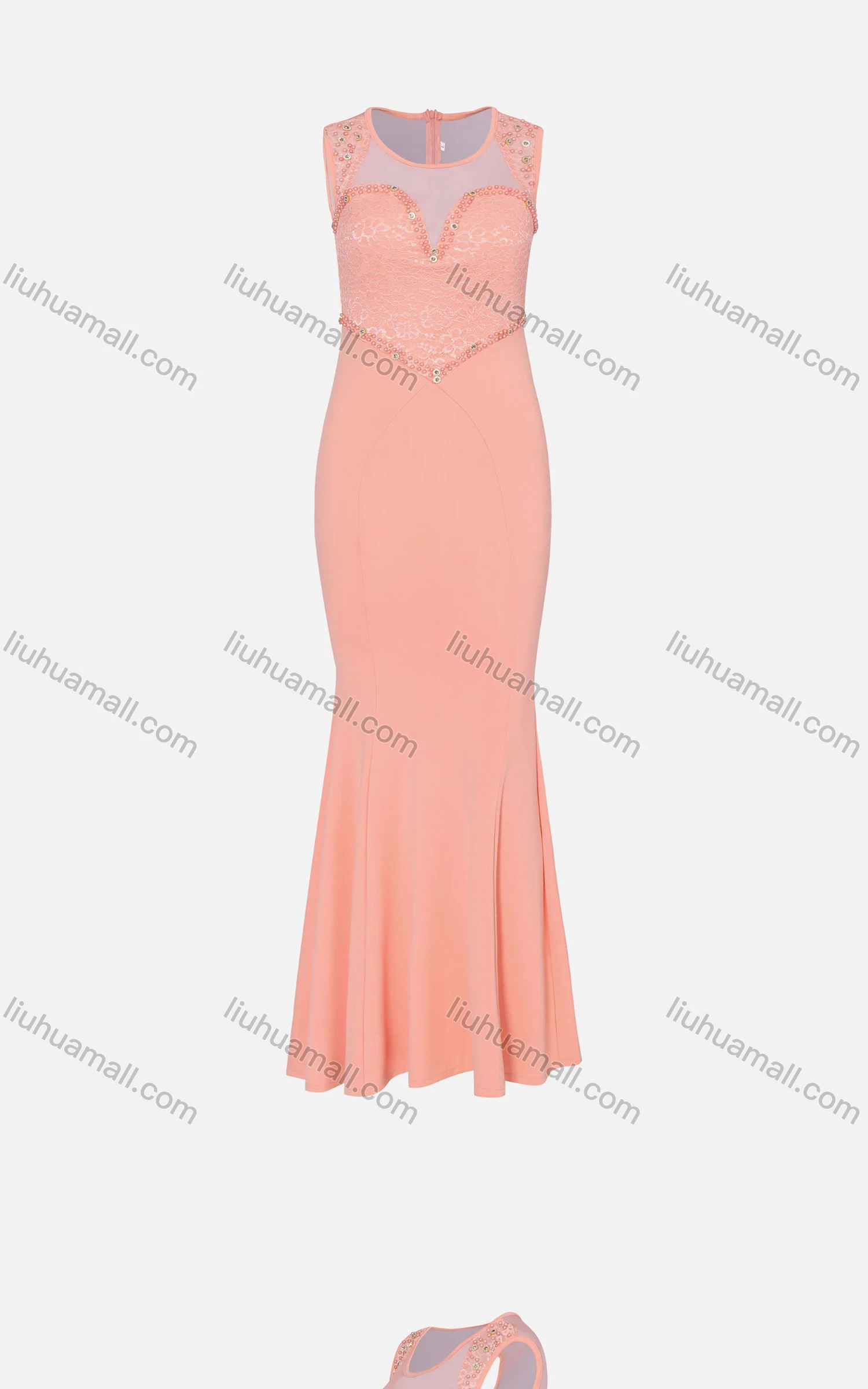 Wholesale Women's Elegant Crew Neck Sleeveless Beaded Lace Mermaid Evening Dress 3013# - Liuhuamall