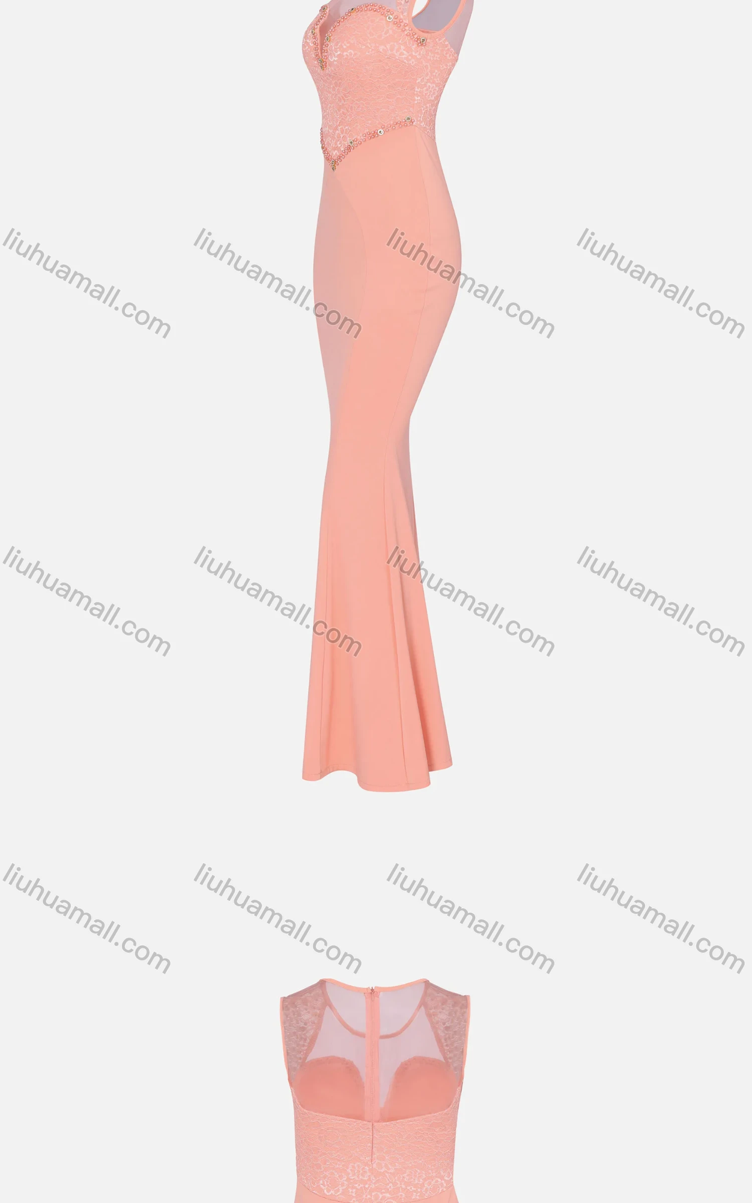 Wholesale Women's Elegant Crew Neck Sleeveless Beaded Lace Mermaid Evening Dress 3013# - Liuhuamall