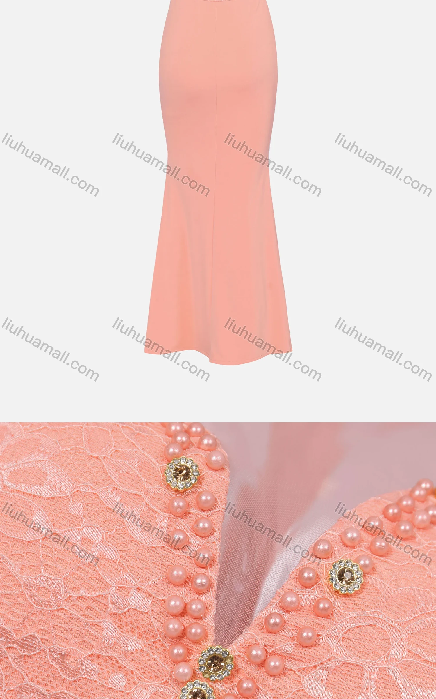 Wholesale Women's Elegant Crew Neck Sleeveless Beaded Lace Mermaid Evening Dress 3013# - Liuhuamall