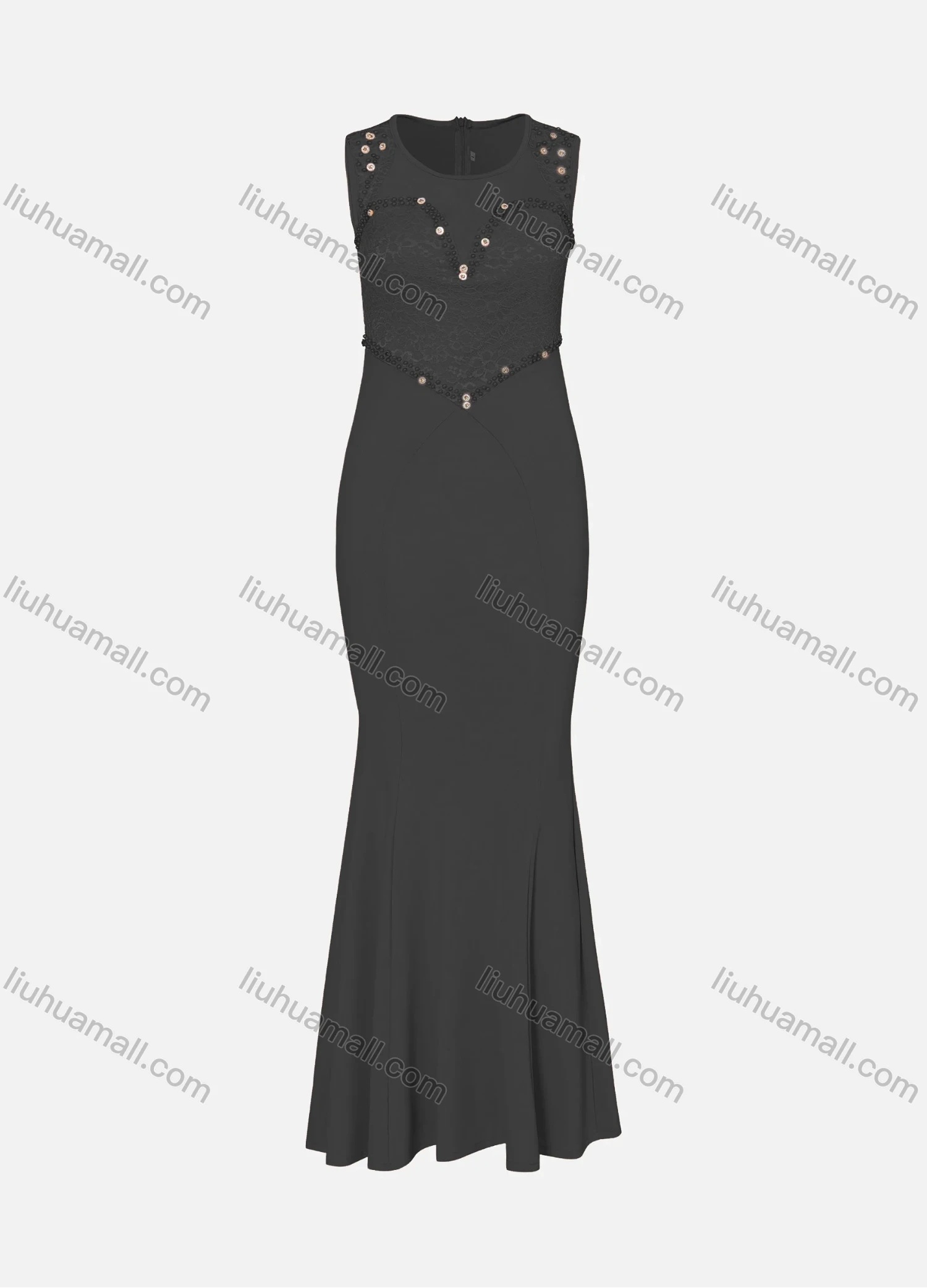 Wholesale Women's Elegant Crew Neck Sleeveless Beaded Lace Mermaid Evening Dress 3013# - Liuhuamall