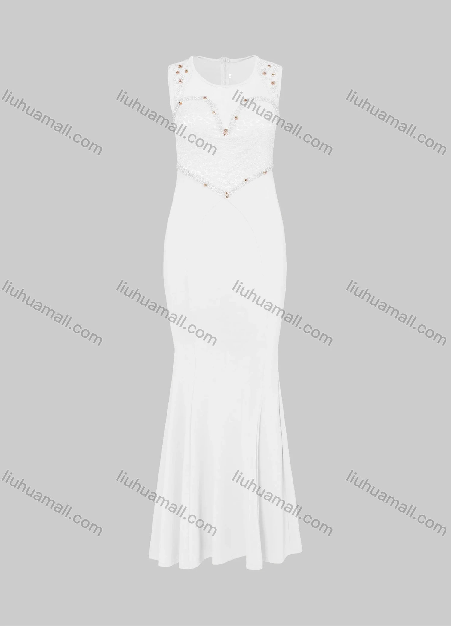 Wholesale Women's Elegant Crew Neck Sleeveless Beaded Lace Mermaid Evening Dress 3013# - Liuhuamall