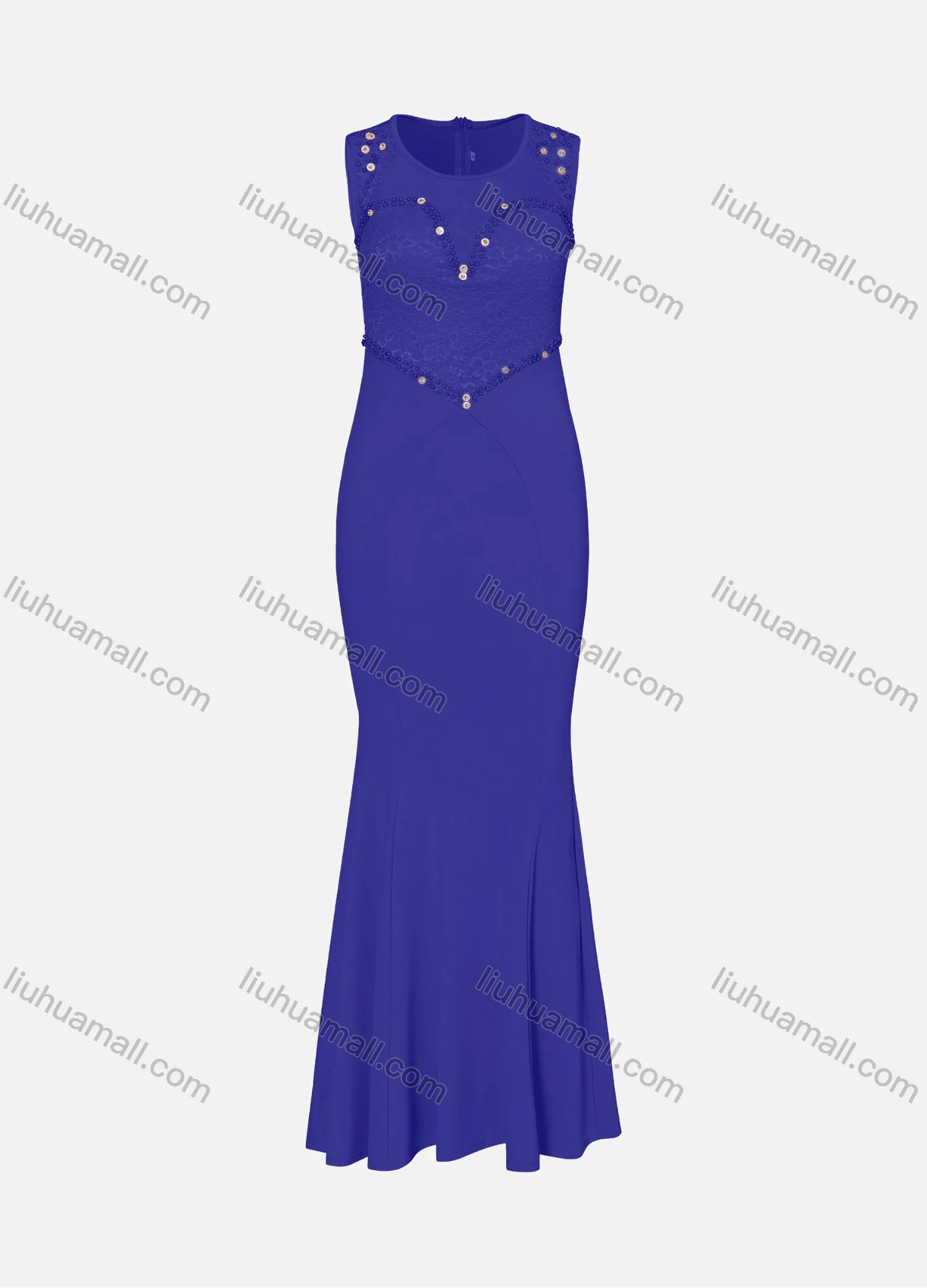 Wholesale Women's Elegant Crew Neck Sleeveless Beaded Lace Mermaid Evening Dress 3013# - Liuhuamall