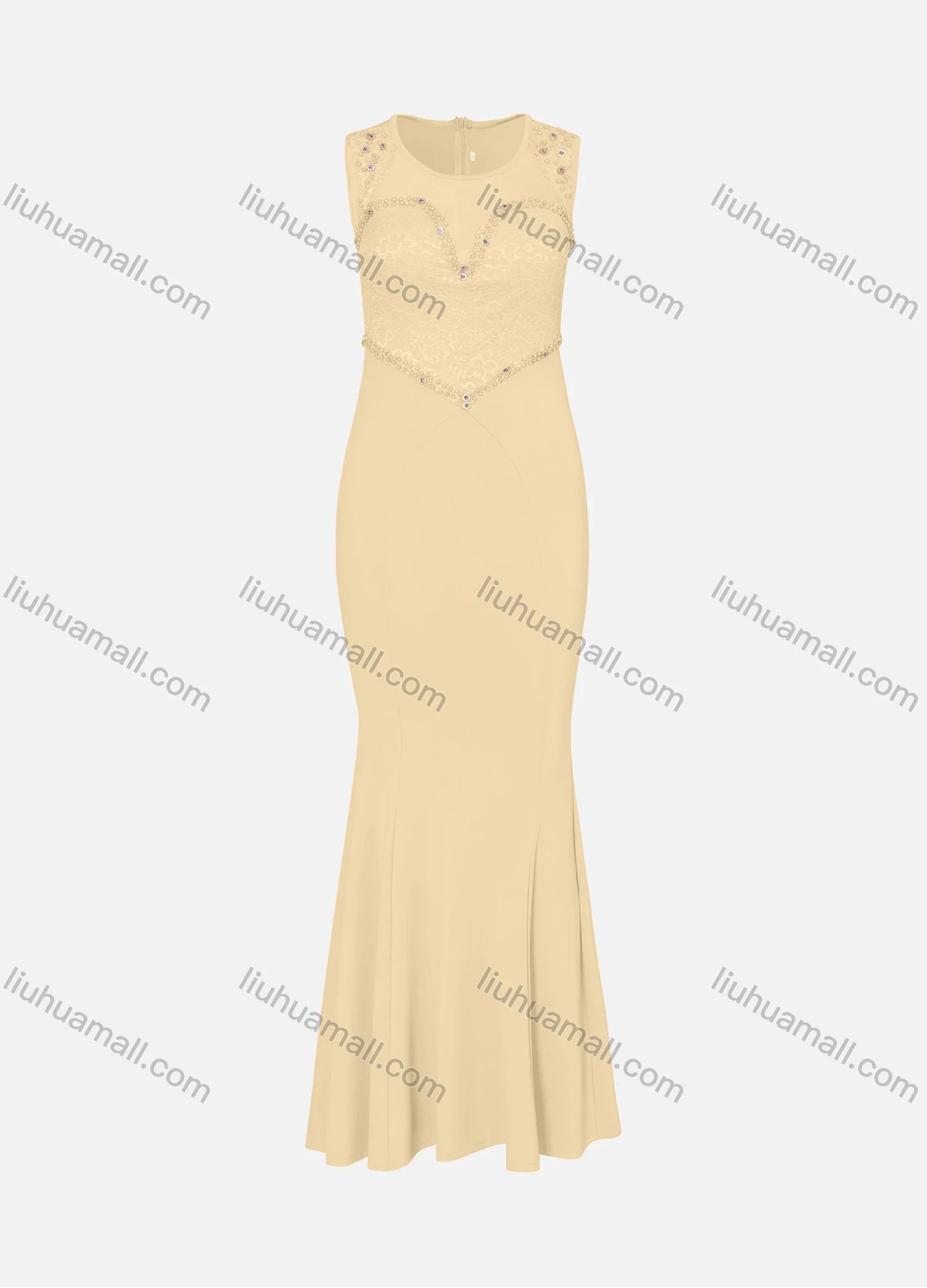 Wholesale Women's Elegant Crew Neck Sleeveless Beaded Lace Mermaid Evening Dress 3013# - Liuhuamall
