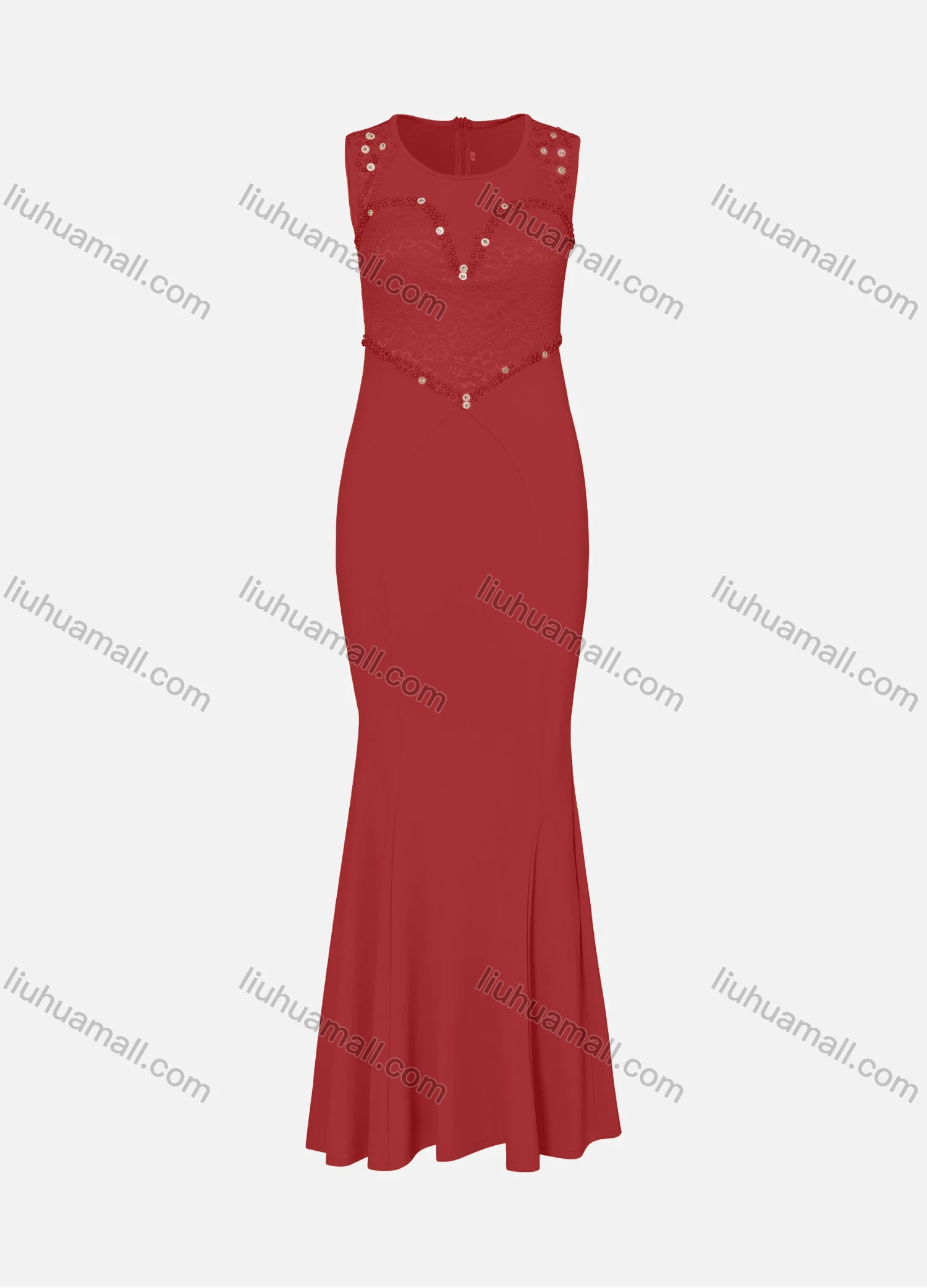 Wholesale Women's Elegant Crew Neck Sleeveless Beaded Lace Mermaid Evening Dress 3013# - Liuhuamall