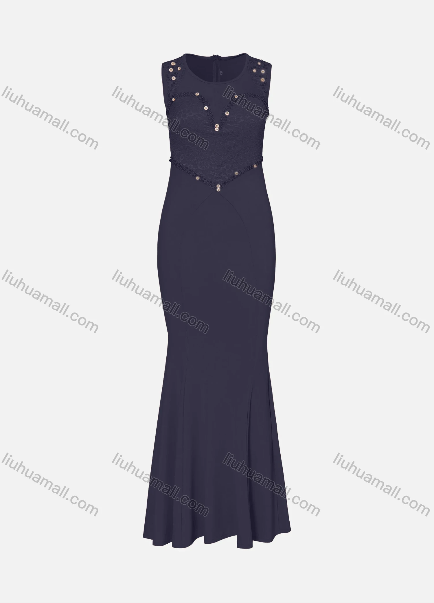 Wholesale Women's Elegant Crew Neck Sleeveless Beaded Lace Mermaid Evening Dress 3013# - Liuhuamall
