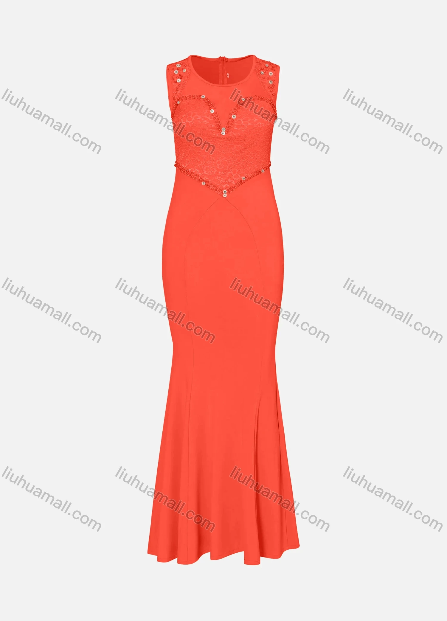 Wholesale Women's Elegant Crew Neck Sleeveless Beaded Lace Mermaid Evening Dress 3013# - Liuhuamall