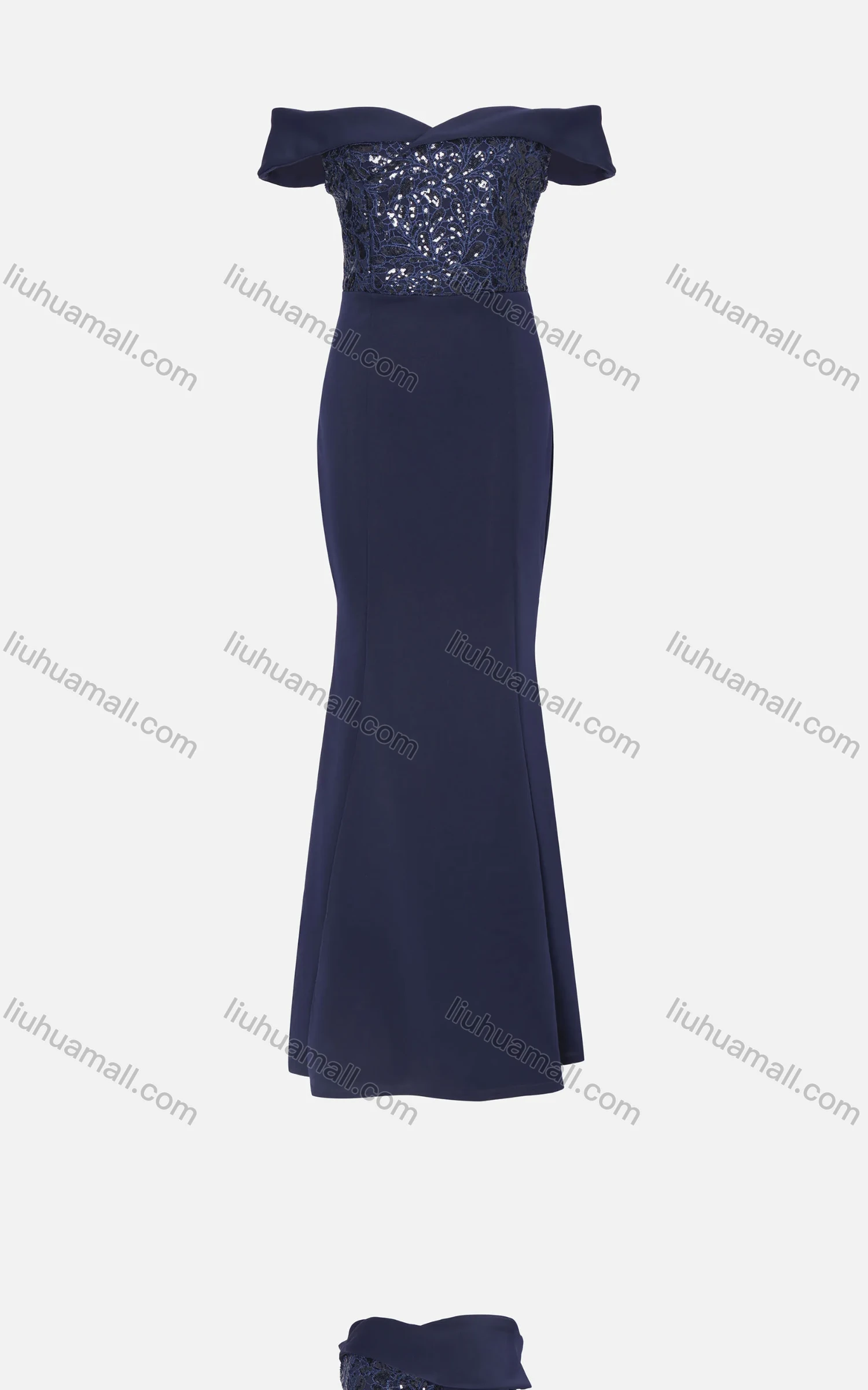 Wholesale Women's Elegant Off Shoulder Sequin Cap Mermaid Evening Dress 970# - Liuhuamall