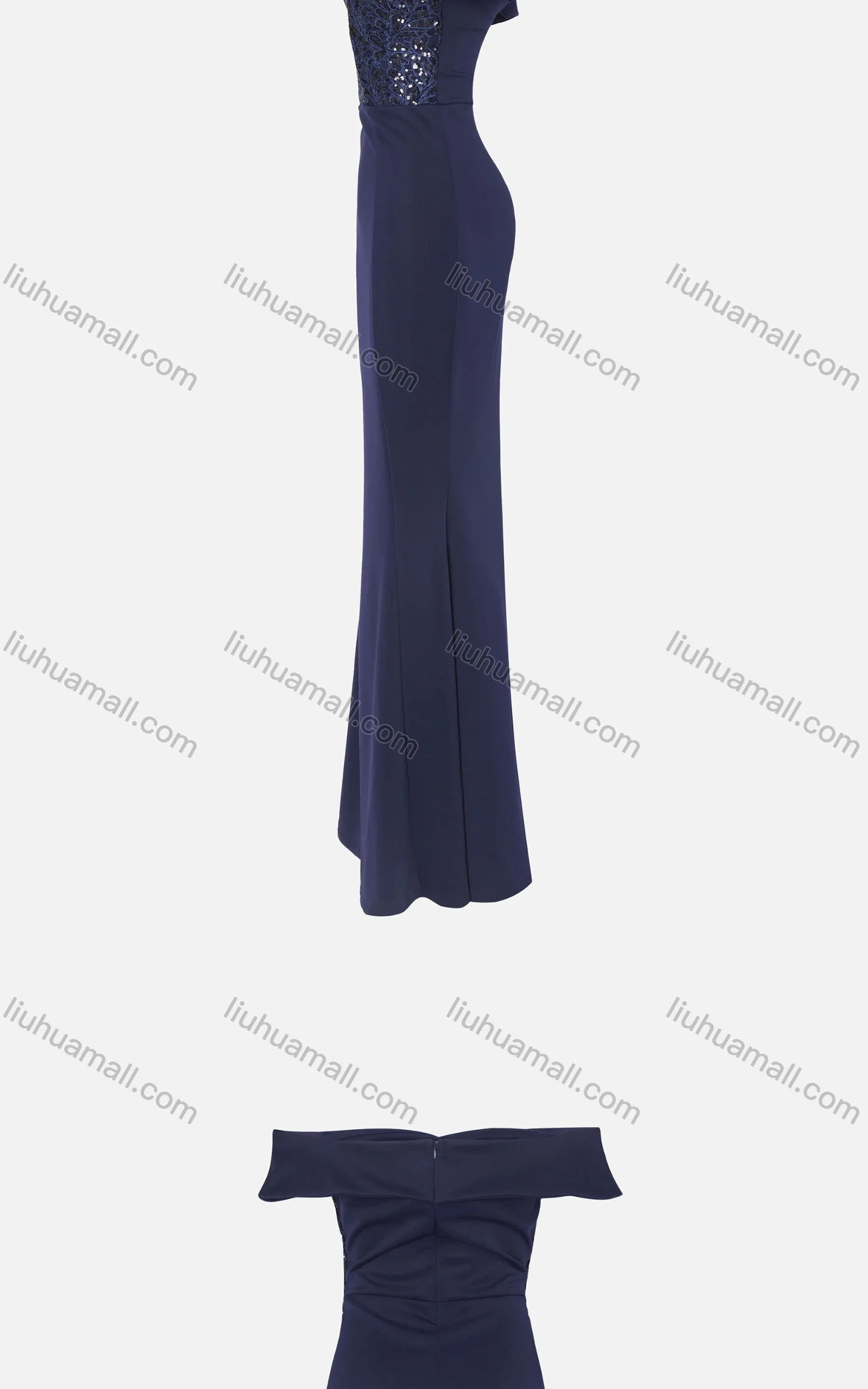 Wholesale Women's Elegant Off Shoulder Sequin Cap Mermaid Evening Dress 970# - Liuhuamall