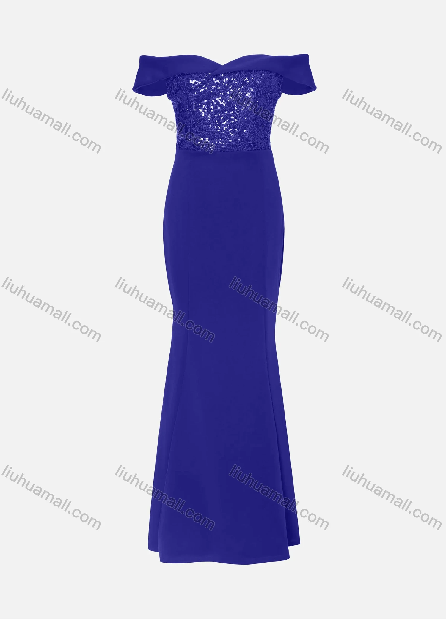 Wholesale Women's Elegant Off Shoulder Sequin Cap Mermaid Evening Dress 970# - Liuhuamall