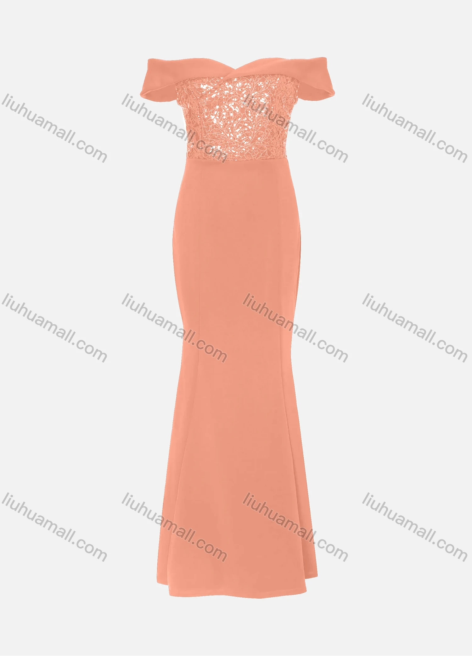 Wholesale Women's Elegant Off Shoulder Sequin Cap Mermaid Evening Dress 970# - Liuhuamall