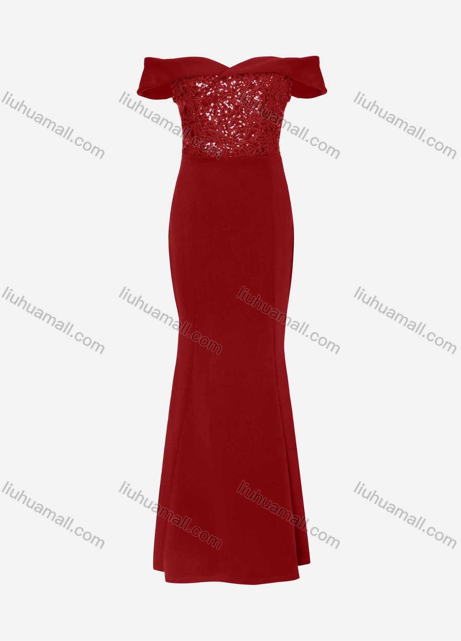 Wholesale Women's Elegant Off Shoulder Sequin Cap Mermaid Evening Dress 970# - Liuhuamall