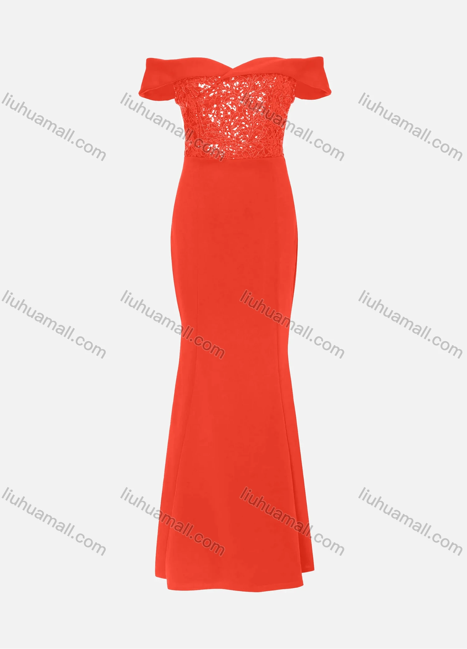 Wholesale Women's Elegant Off Shoulder Sequin Cap Mermaid Evening Dress 970# - Liuhuamall