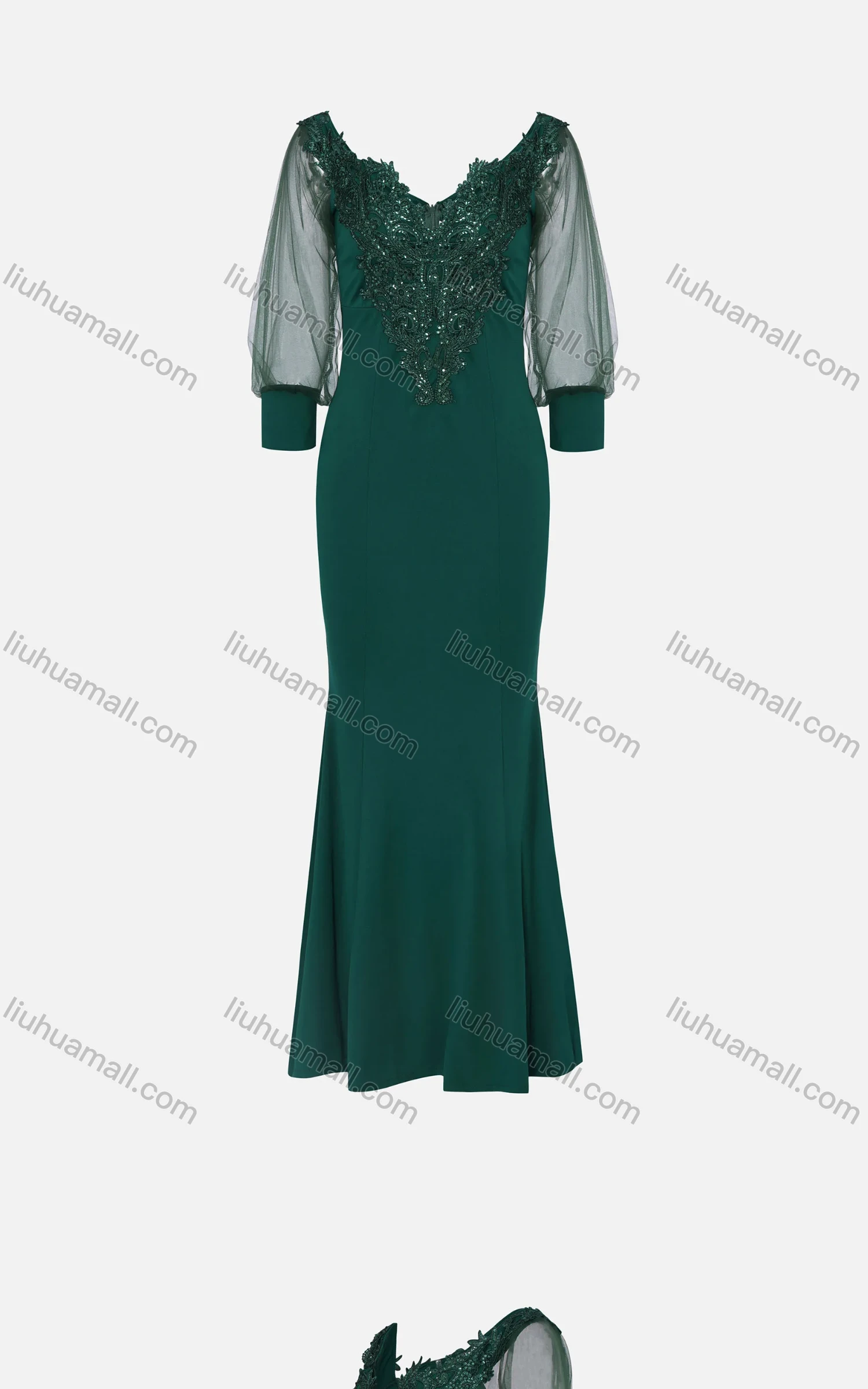 Wholesale Women's Elegant Lace Sleeve Sequin Appliques Embroidered Mermaid Evening Dress 3021# - Liuhuamall