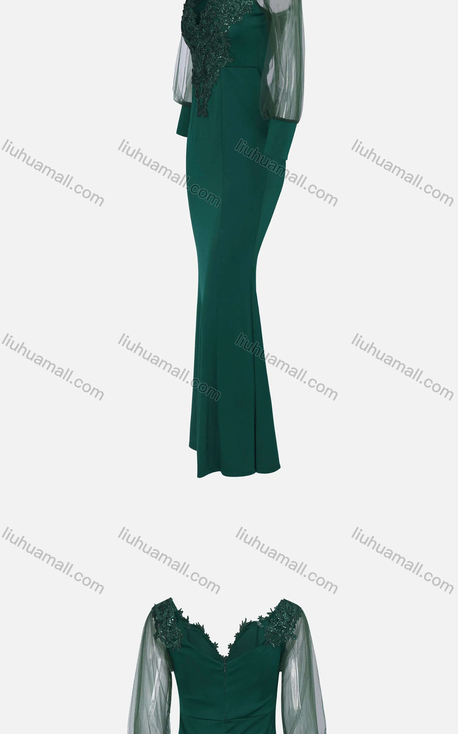Wholesale Women's Elegant Lace Sleeve Sequin Appliques Embroidered Mermaid Evening Dress 3021# - Liuhuamall