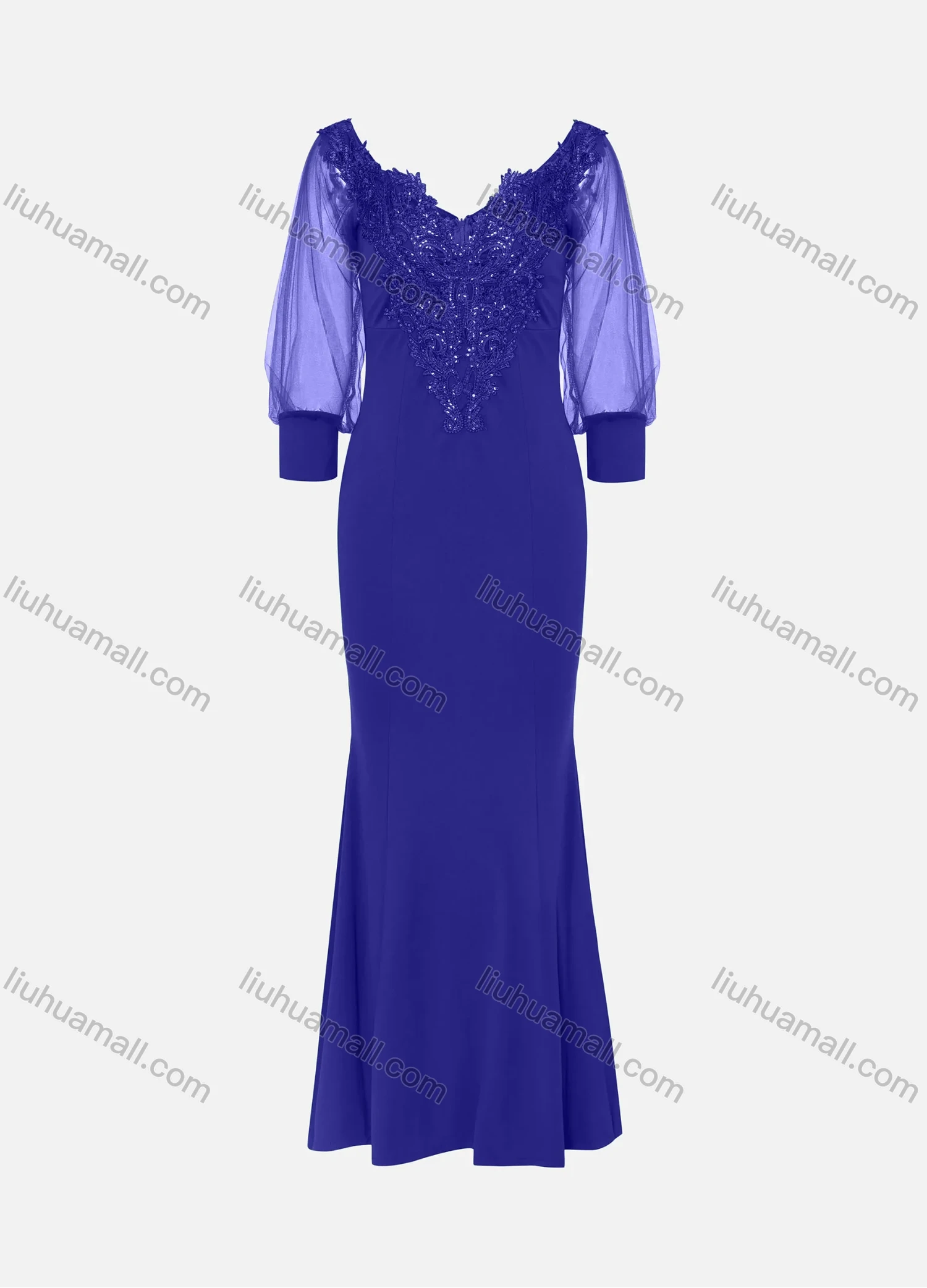 Wholesale Women's Elegant Lace Sleeve Sequin Appliques Embroidered Mermaid Evening Dress 3021# - Liuhuamall