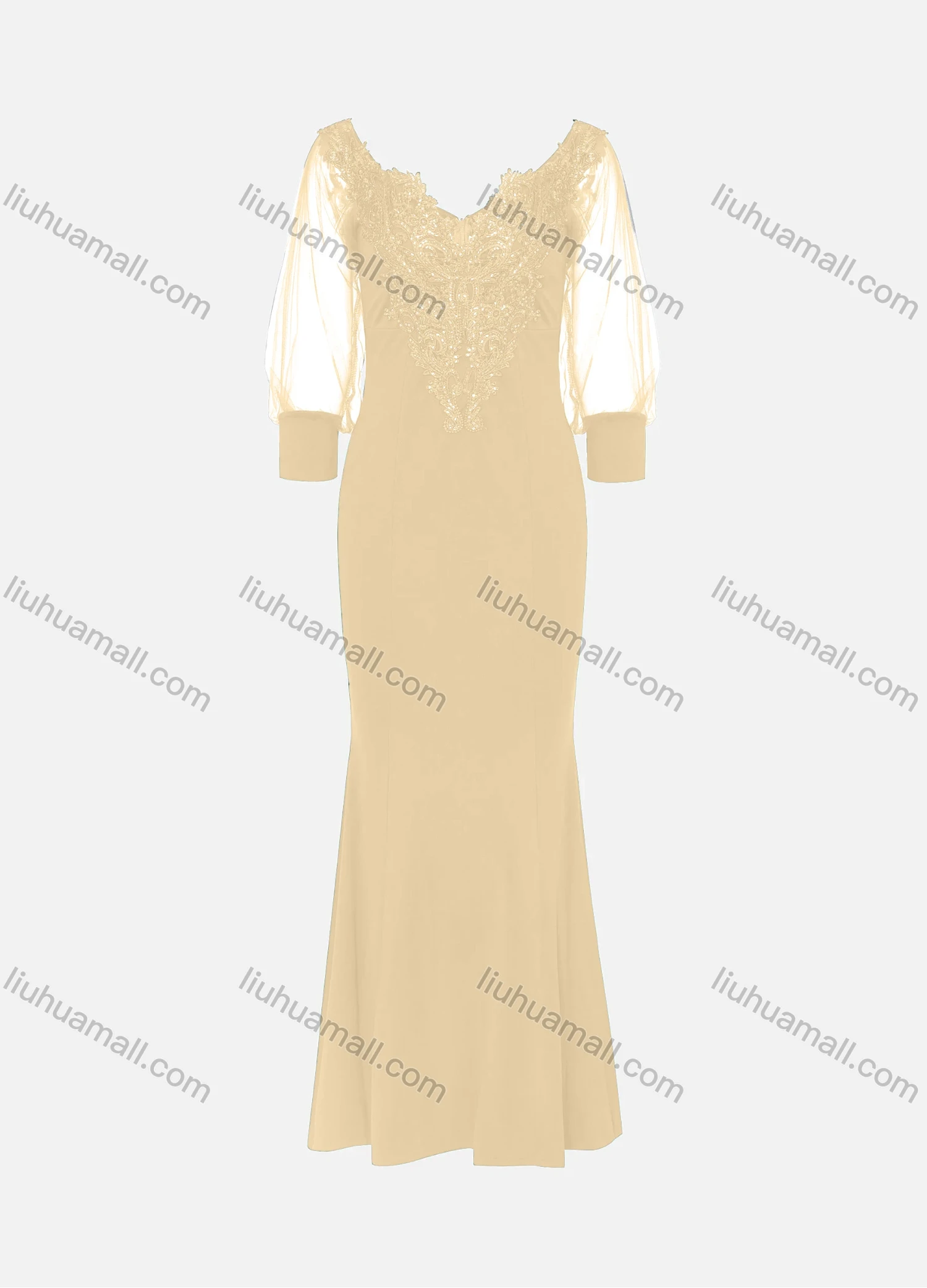 Wholesale Women's Elegant Lace Sleeve Sequin Appliques Embroidered Mermaid Evening Dress 3021# - Liuhuamall
