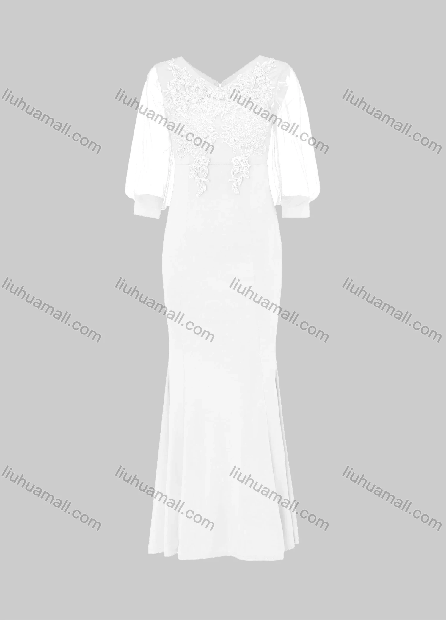 Wholesale Women's Elegant Lace Sleeve Sequin Appliques Embroidered Mermaid Evening Dress 5010# - Liuhuamall