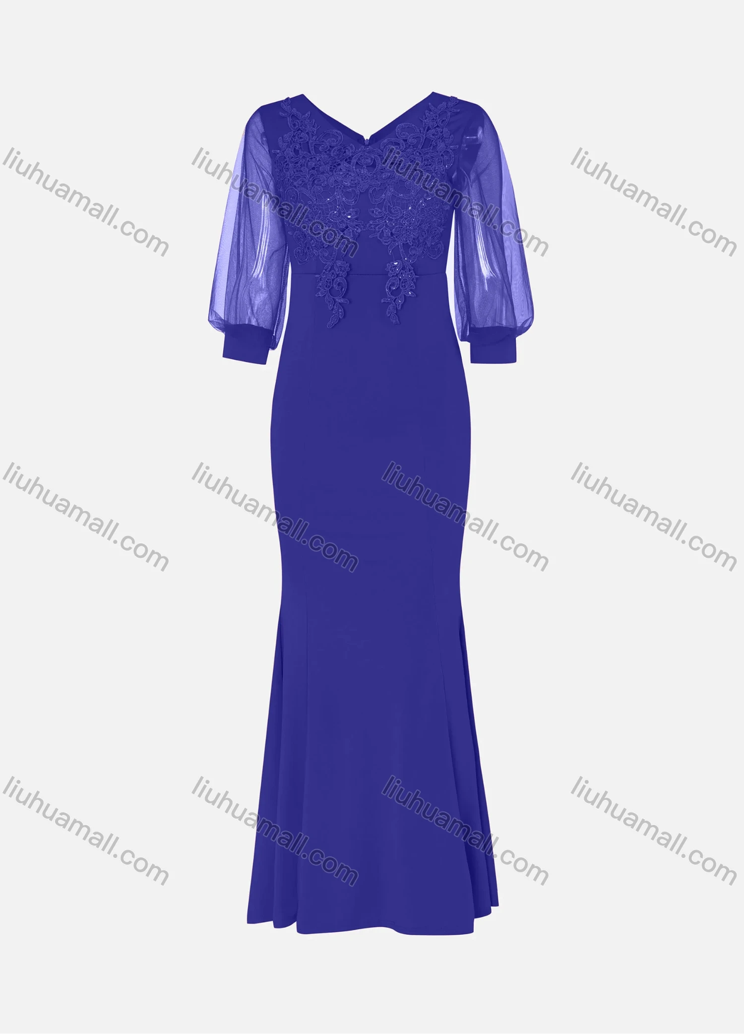 Wholesale Women's Elegant Lace Sleeve Sequin Appliques Embroidered Mermaid Evening Dress 5010# - Liuhuamall
