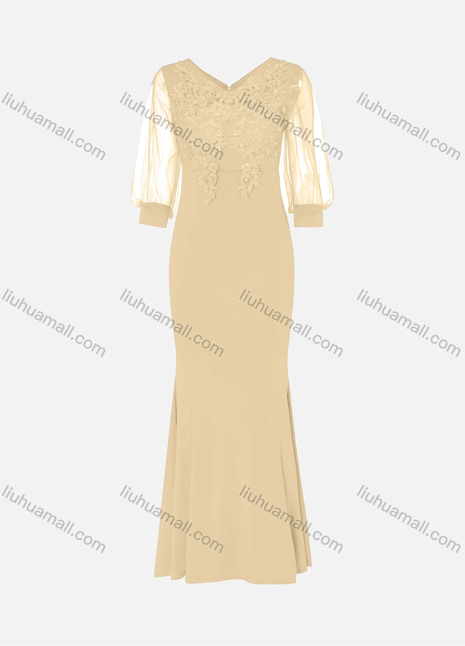 Wholesale Women's Elegant Lace Sleeve Sequin Appliques Embroidered Mermaid Evening Dress 5010# - Liuhuamall